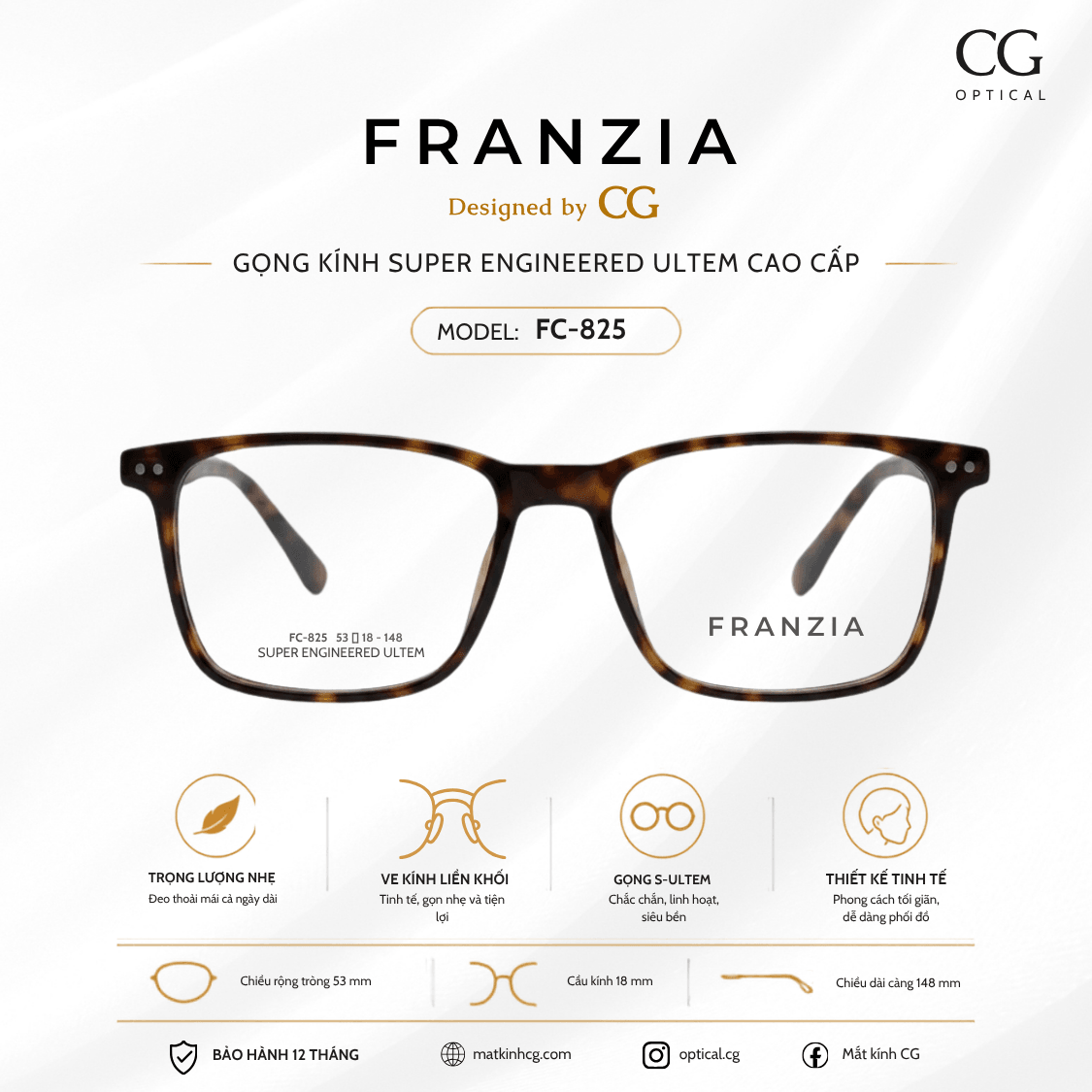 FRANZIA - Gọng kính S-Ultem Cao Cấp - Mã FC825 - 1