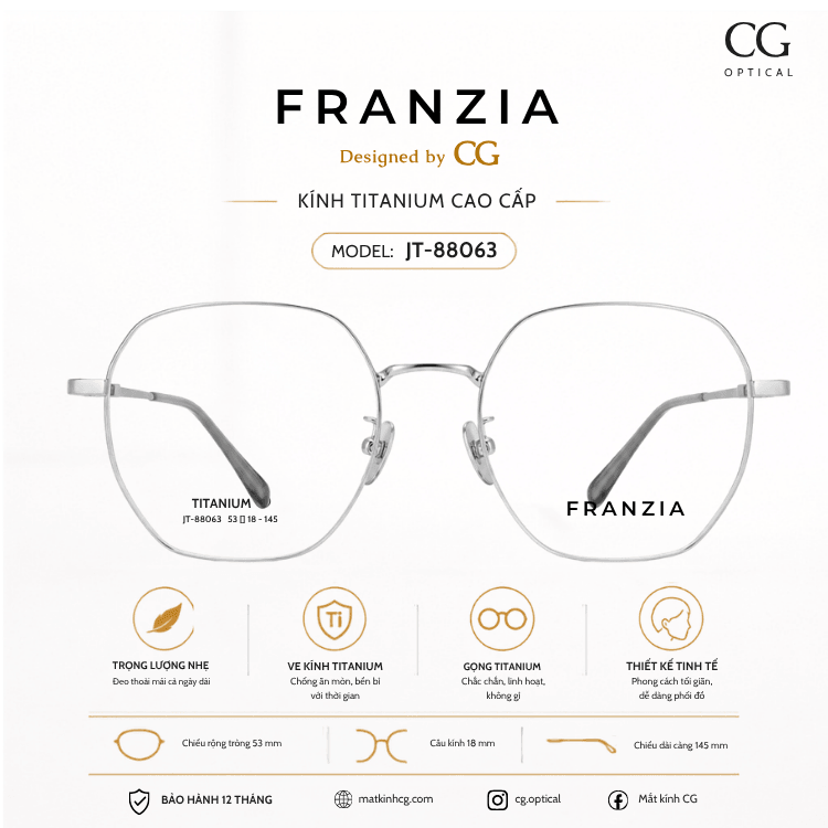 FRANZIA - Gọng kính Titanium - Unisex Thời Trang Mã JT_88063 - 1