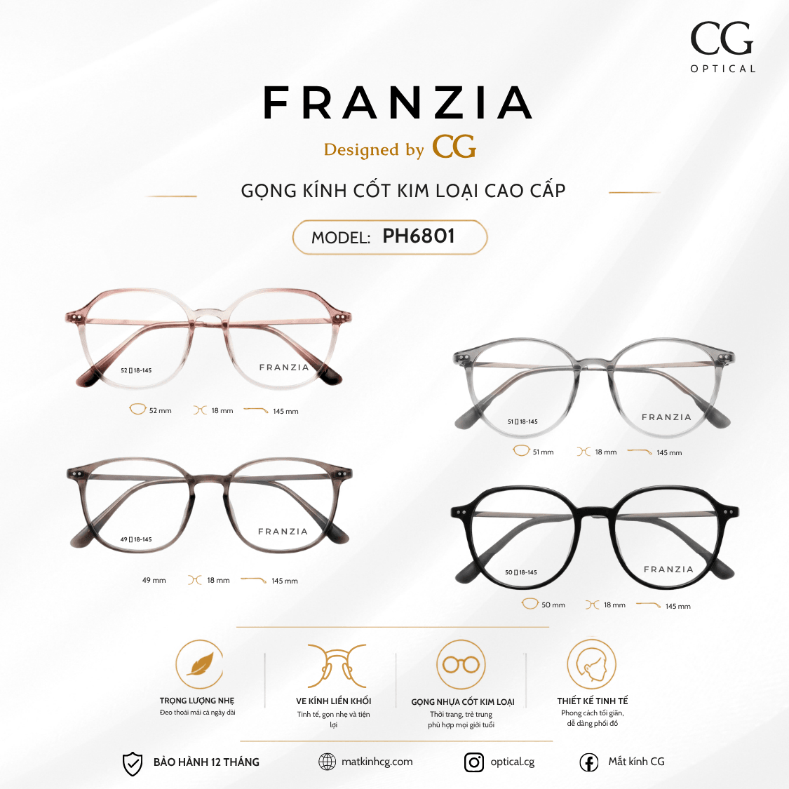 FRANZIA - Gọng kính Kim Loại Cao Cấp - Mã PH6801 - 1