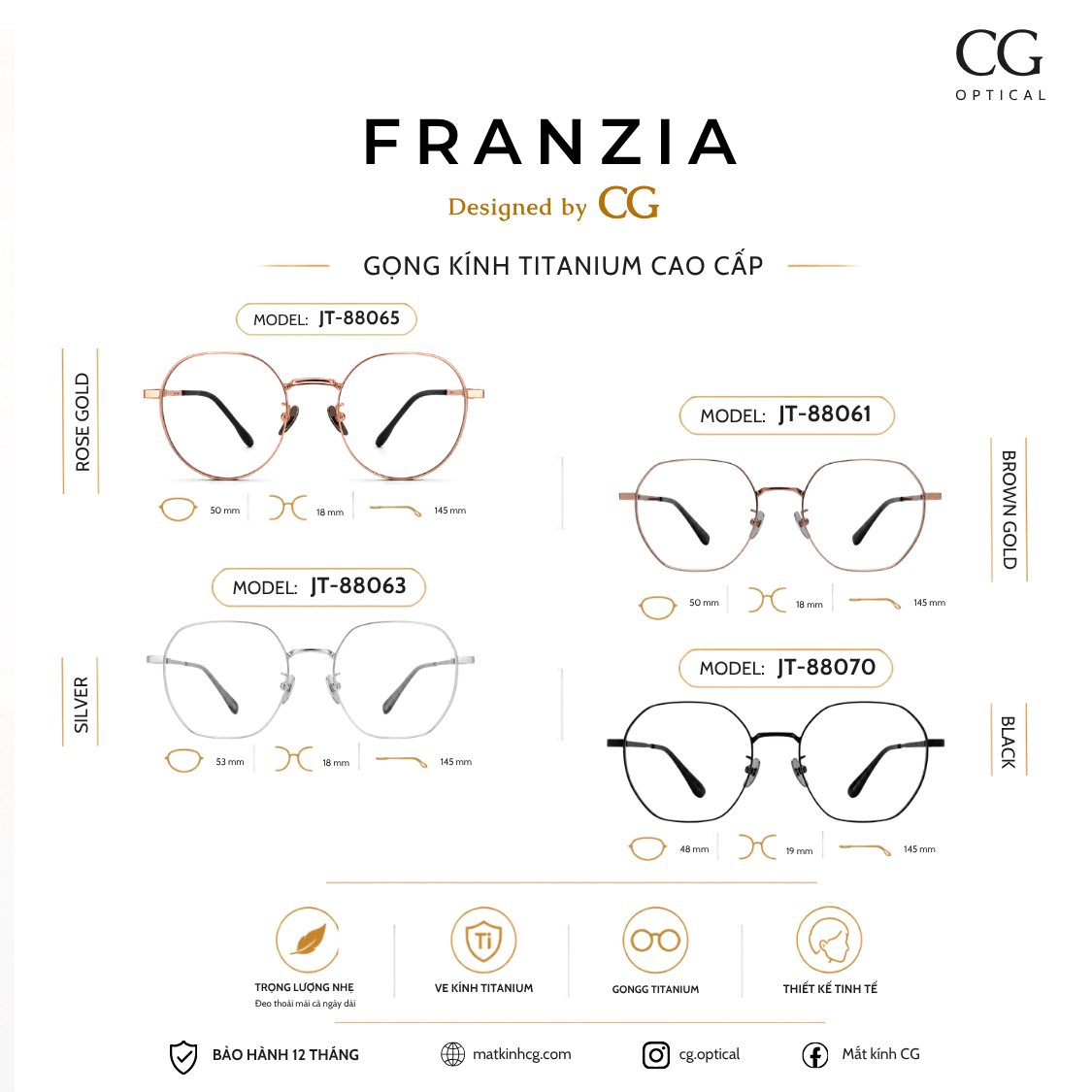 FRANZIA - Gọng kính Titanium - Unisex Thời Trang Đa Dạng - 1