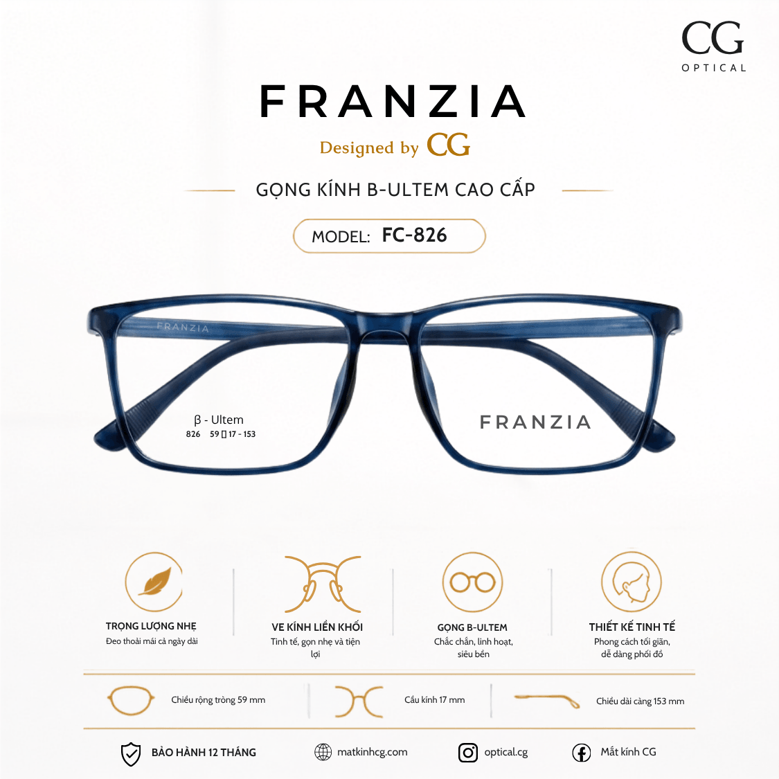 FRANZIA - Gọng kính S-Ultem Cao Cấp - Mã FC826 - 1