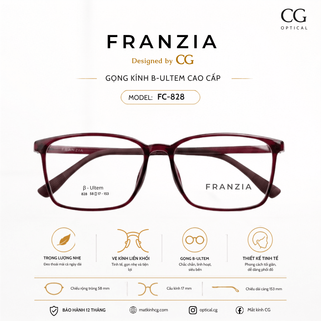FRANZIA - Gọng kính B-Ultem Cao Cấp - Mã FC828 - 2