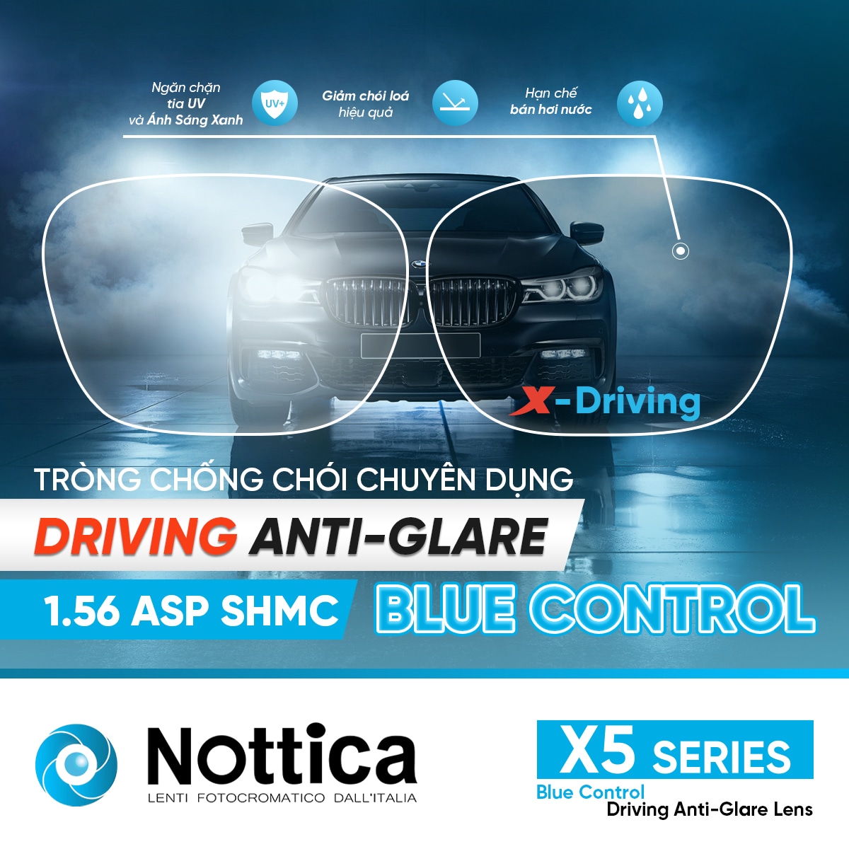 Tròng Kính Nottica 1.56 ASP X5 Series – Chống Ánh Sáng Xanh, Chống Chói - 1