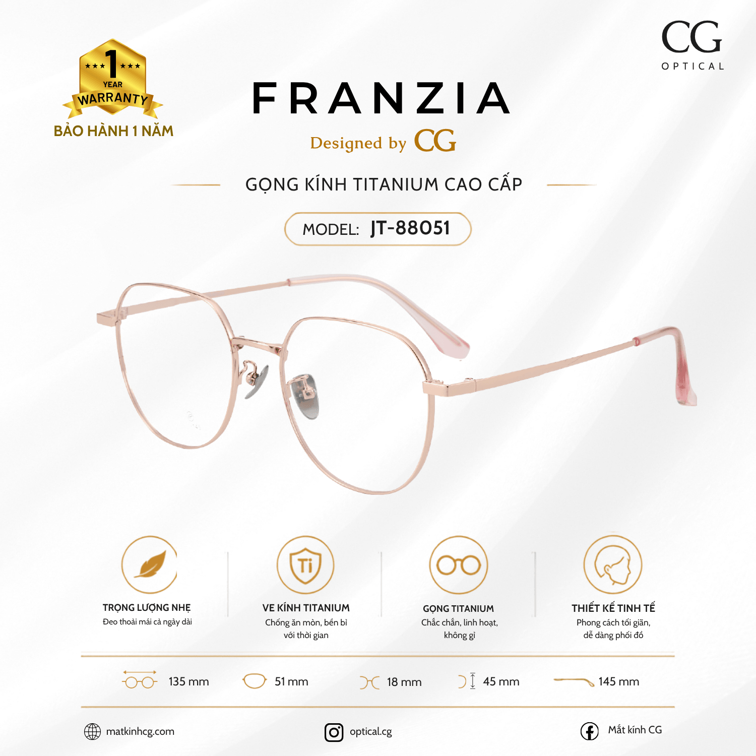 FRANZIA - Gọng kính Titanium - Thời Trang Mã JT_88051 - 4