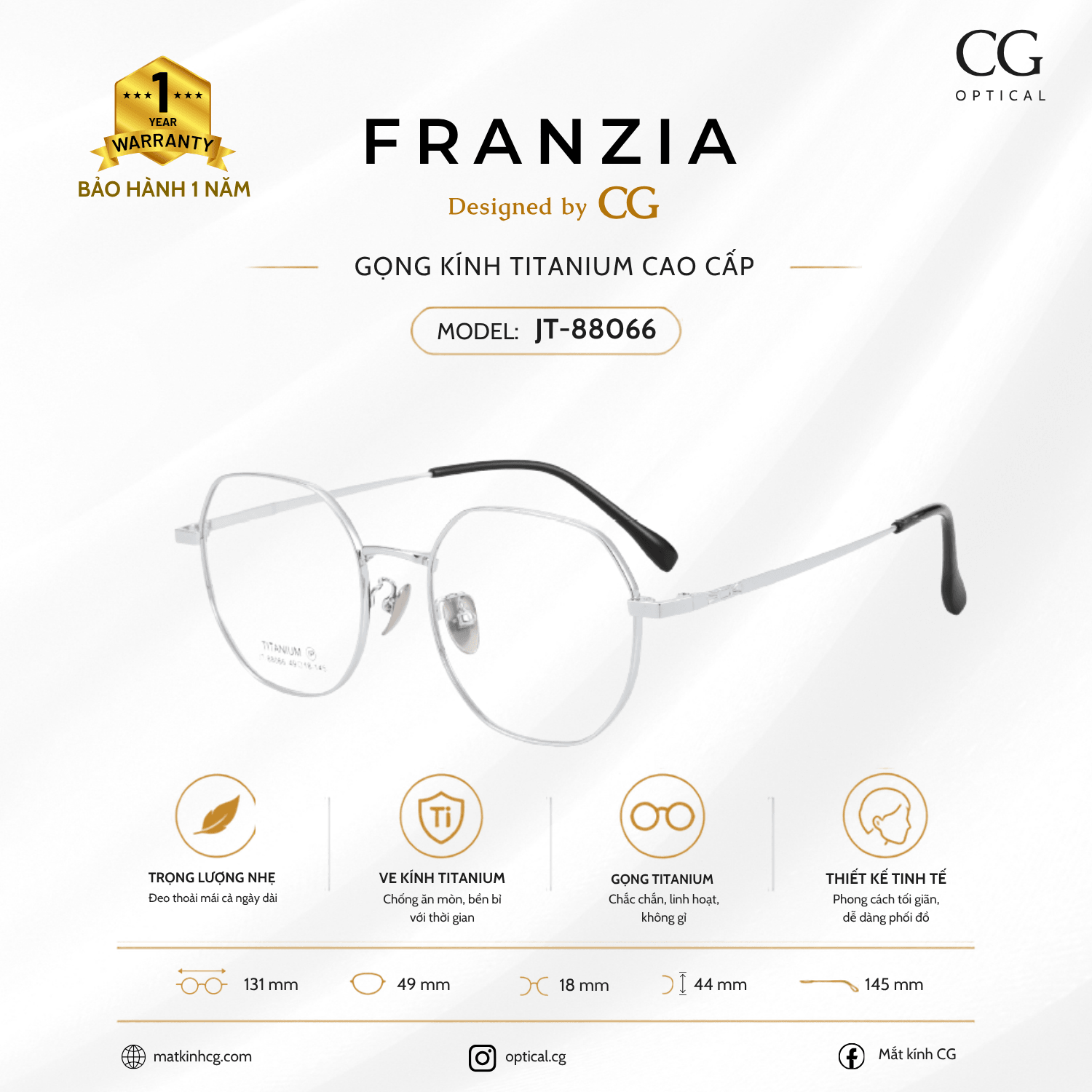 FRANZIA - Gọng kính Titanium - Unisex Thời Trang Mã JT_88066 - 3