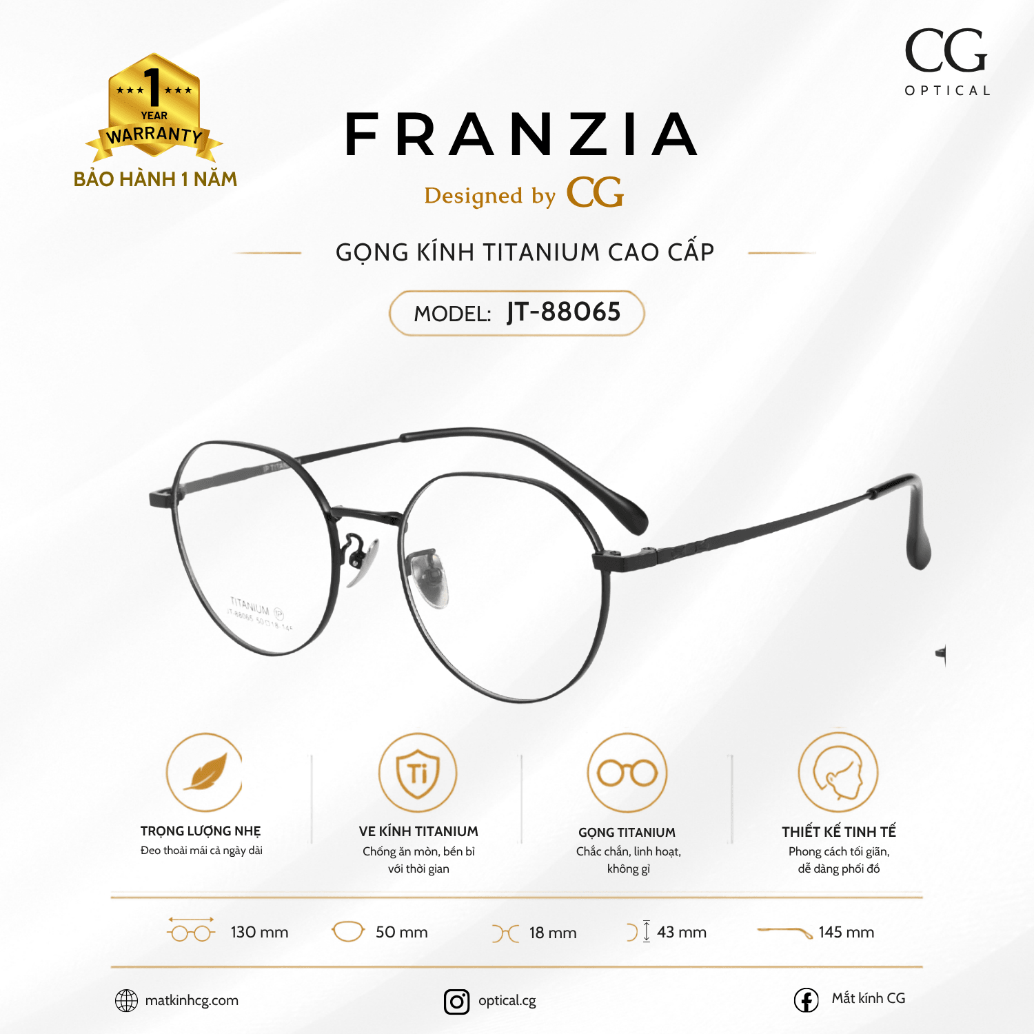 FRANZIA - Gọng kính Titanium - Unisex Thời Trang Mã JT_88065 - 2