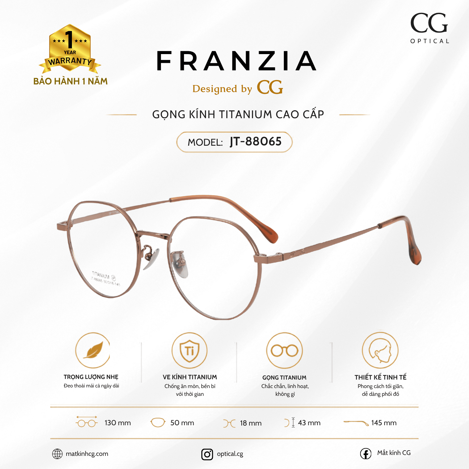 FRANZIA - Gọng kính Titanium - Unisex Thời Trang Mã JT_88065 - 6
