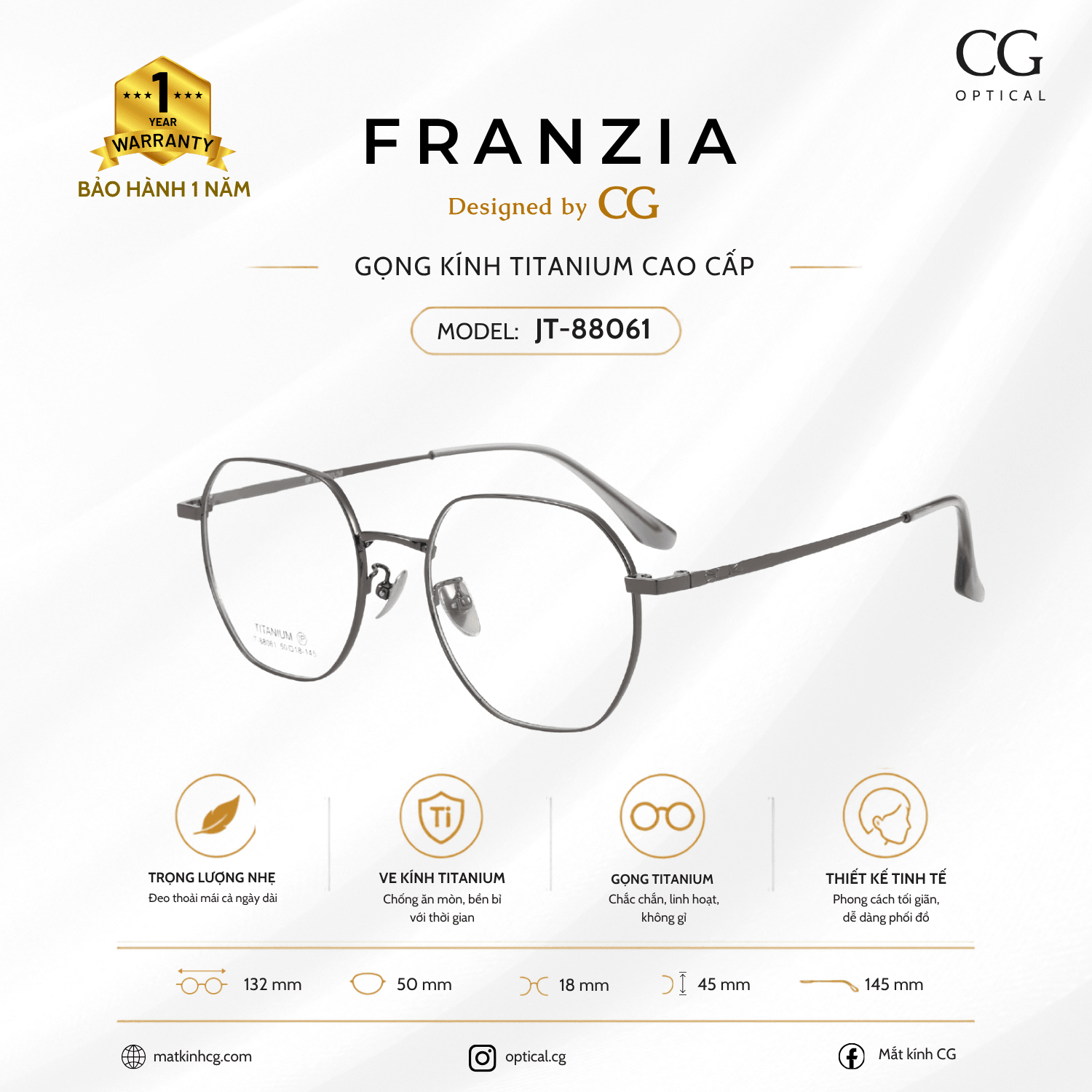 FRANZIA - Gọng kính Titanium - Thời Trang Mã JT_88061 - 4