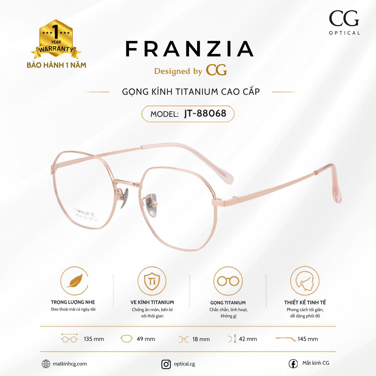 FRANZIA - Gọng kính Titanium - Unisex Thời Trang Mã JT_88068 - 5