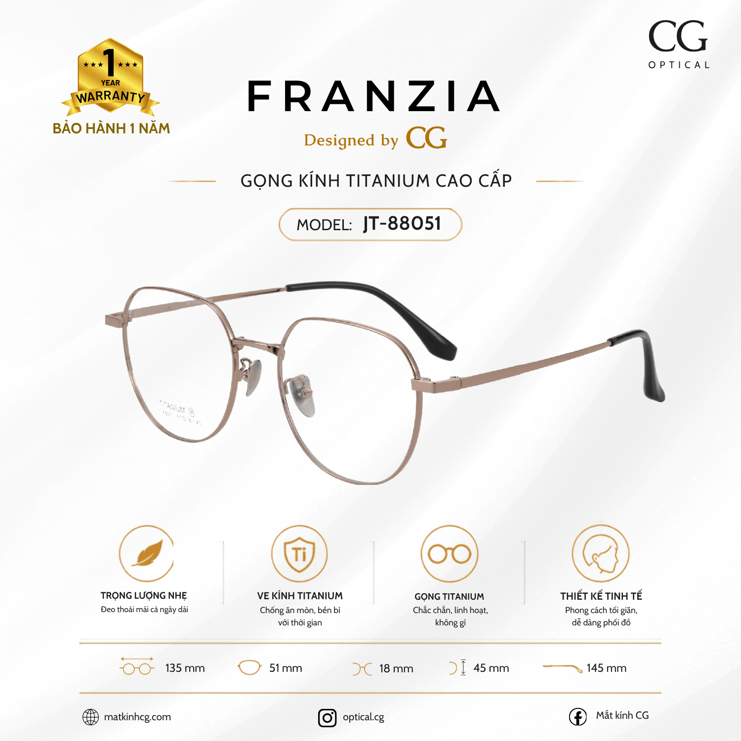 FRANZIA - Gọng kính Titanium - Thời Trang Mã JT_88051 - 6