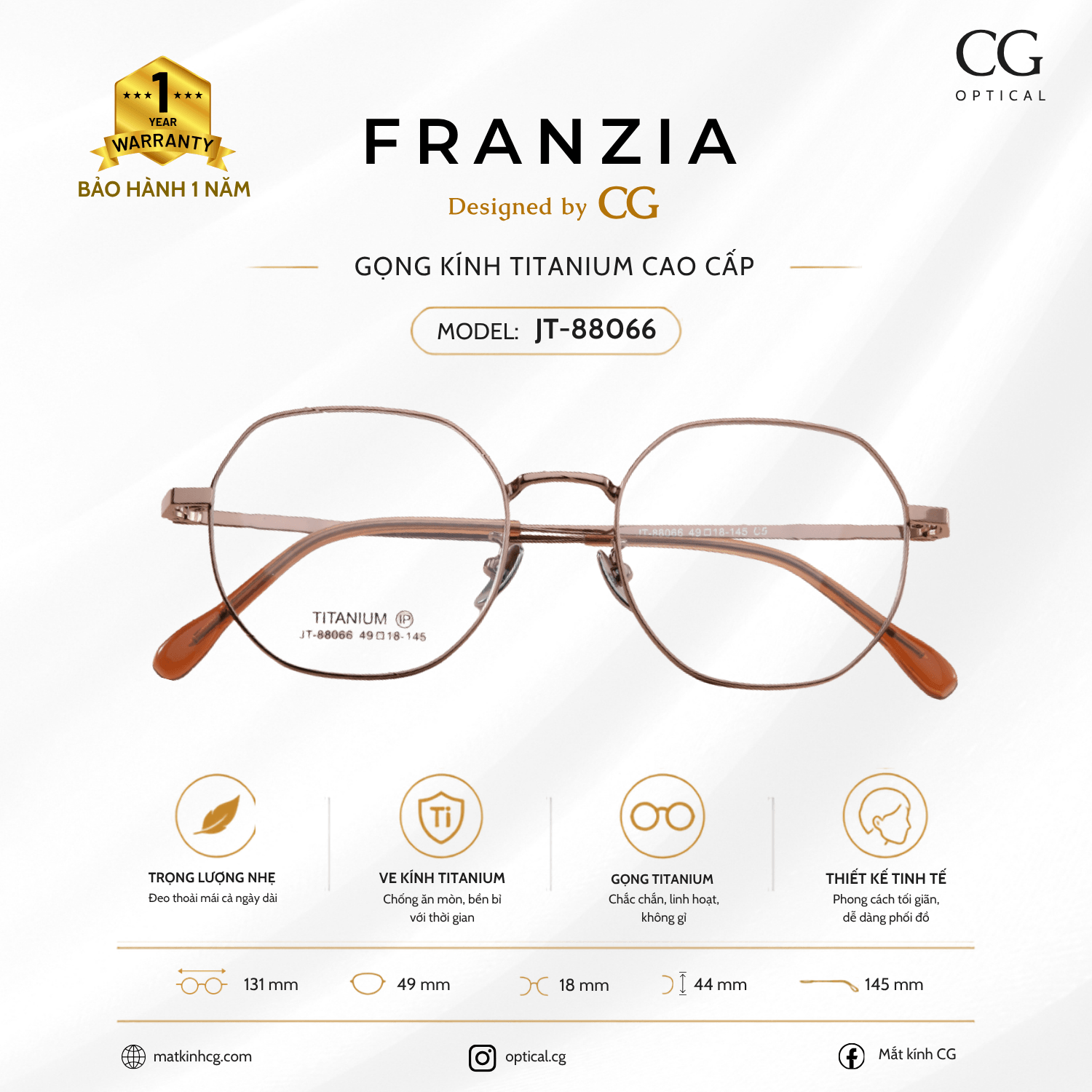 FRANZIA - Gọng kính Titanium - Unisex Thời Trang Mã JT_88066 - 1