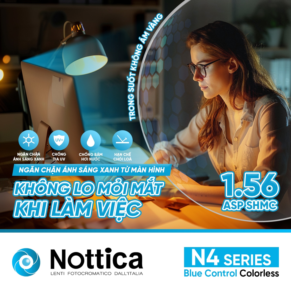 Tròng Kính Nottica 1.56 ASP Chống Ánh Sáng Xanh N4 Series - 2