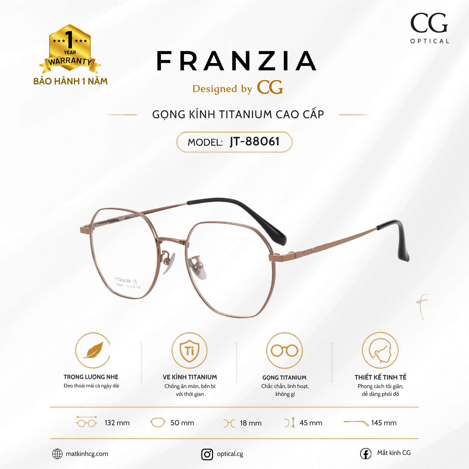 FRANZIA - Gọng kính Titanium - Thời Trang Mã JT_88061 - 7