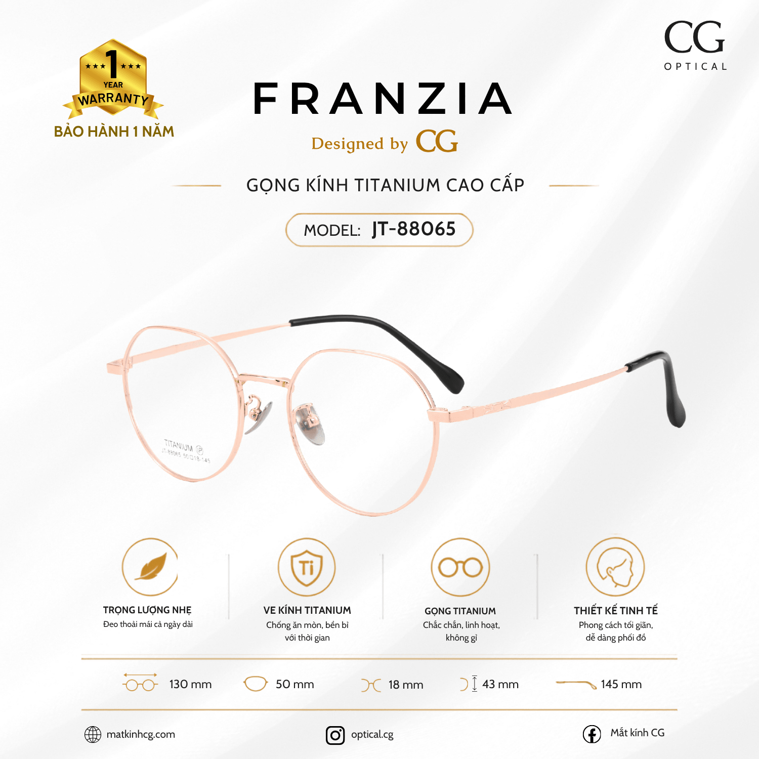 FRANZIA - Gọng kính Titanium - Unisex Thời Trang Mã JT_88065 - 5