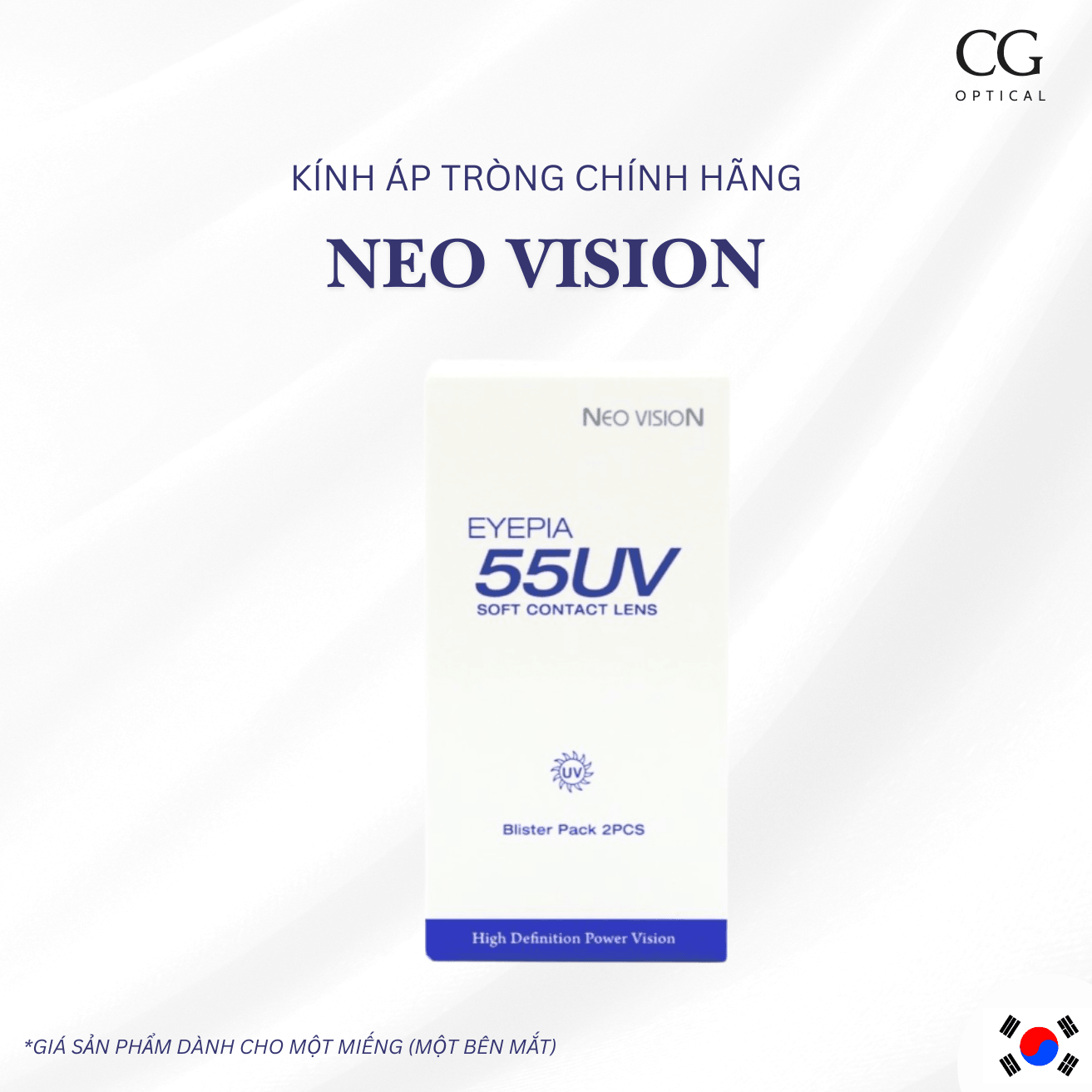 Kính áp tròng Cận Trong suốt NEO VISION Hàn Quốc - Kính EYEPIA 55UV Chống Tia UV, Độ Ẩm 55% Siêu Êm - 2