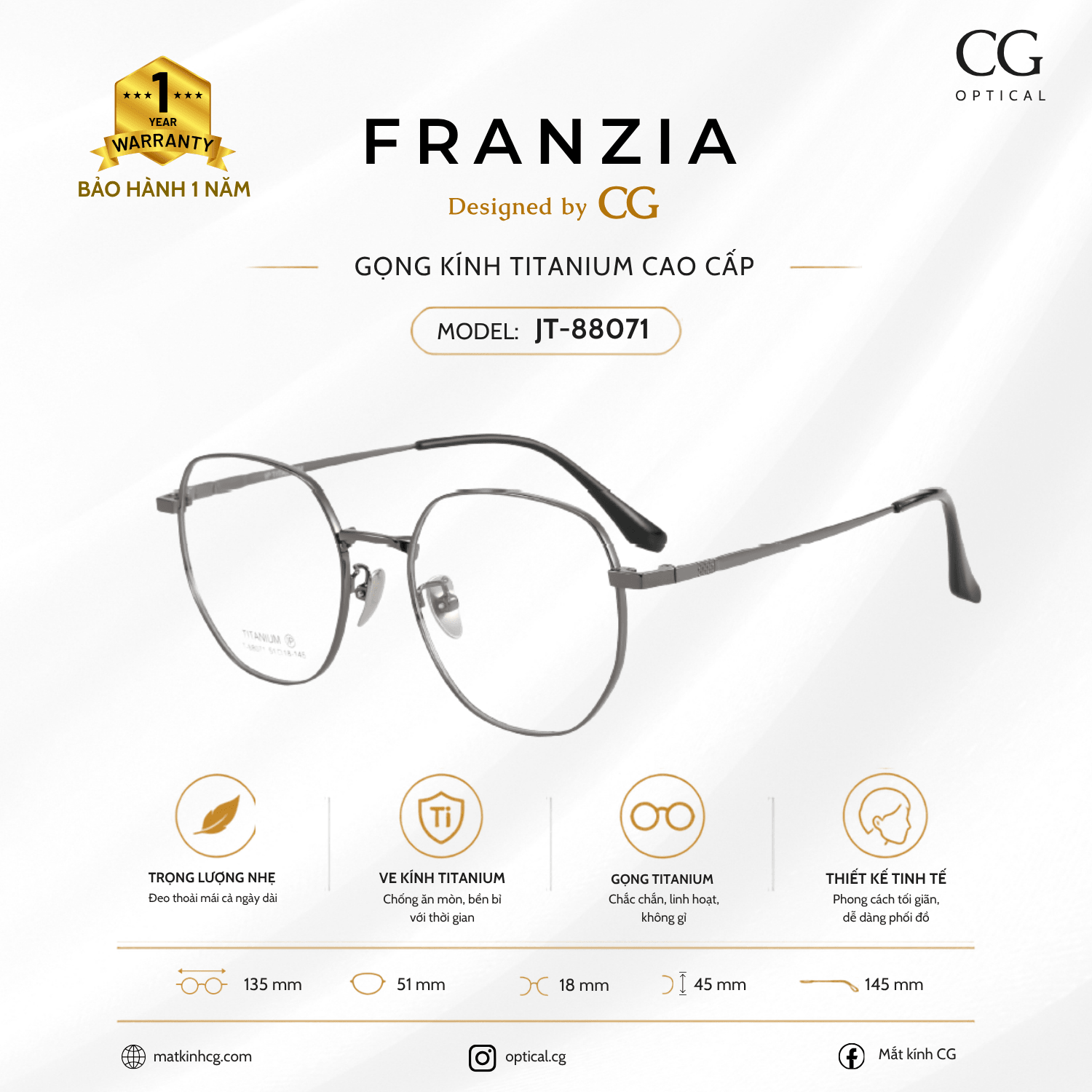 FRANZIA - Gọng kính Titanium - Unisex Thời Trang Mã JT_88071 - 4