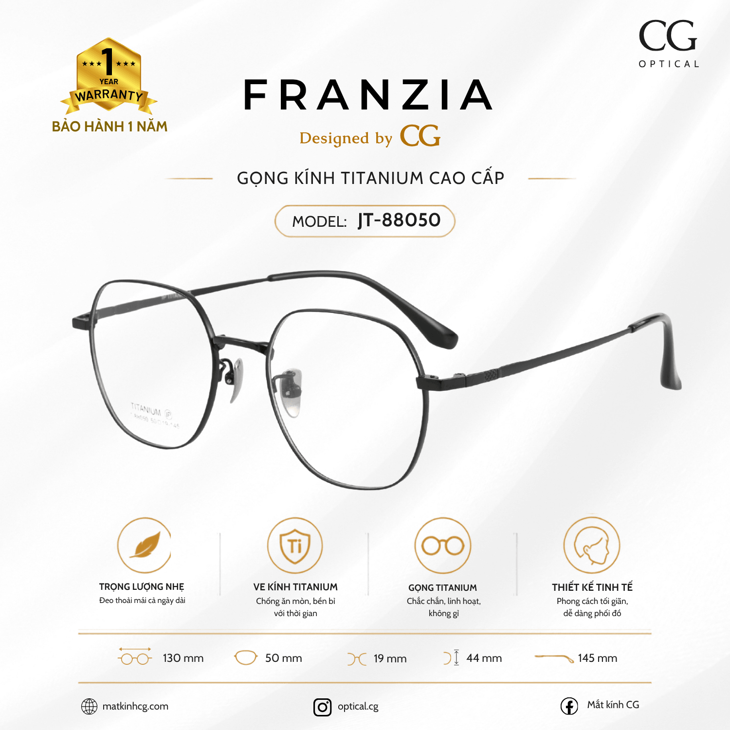 FRANZIA - Gọng kính Titanium - Unisex Thời Trang Mã JT_88050 - 2