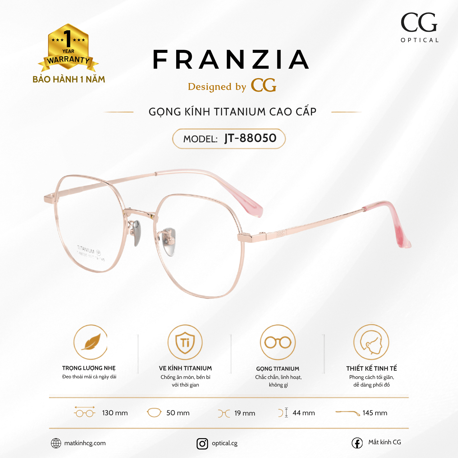 FRANZIA - Gọng kính Titanium - Unisex Thời Trang Mã JT_88050 - 5