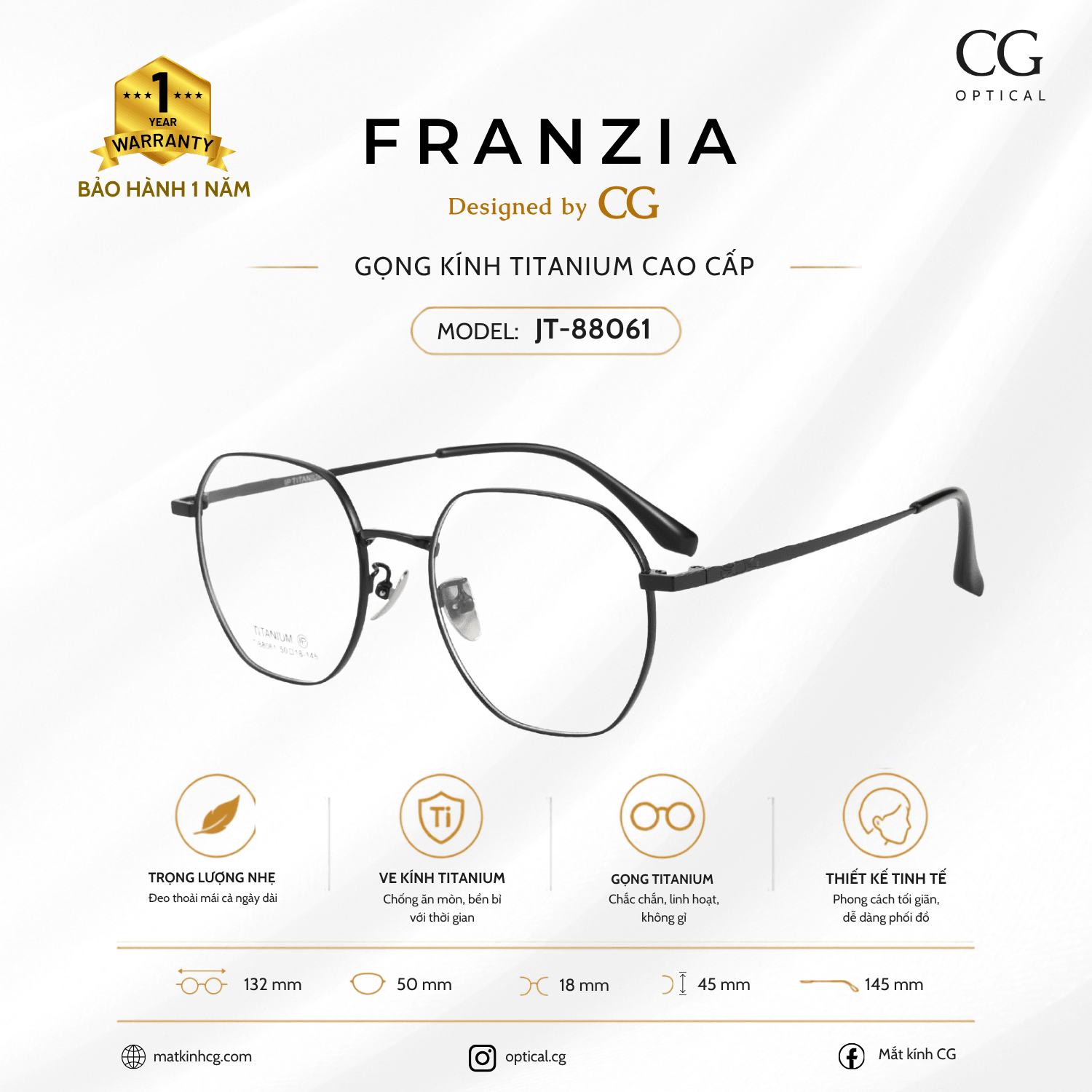FRANZIA - Gọng kính Titanium - Thời Trang Mã JT_88061 - 3