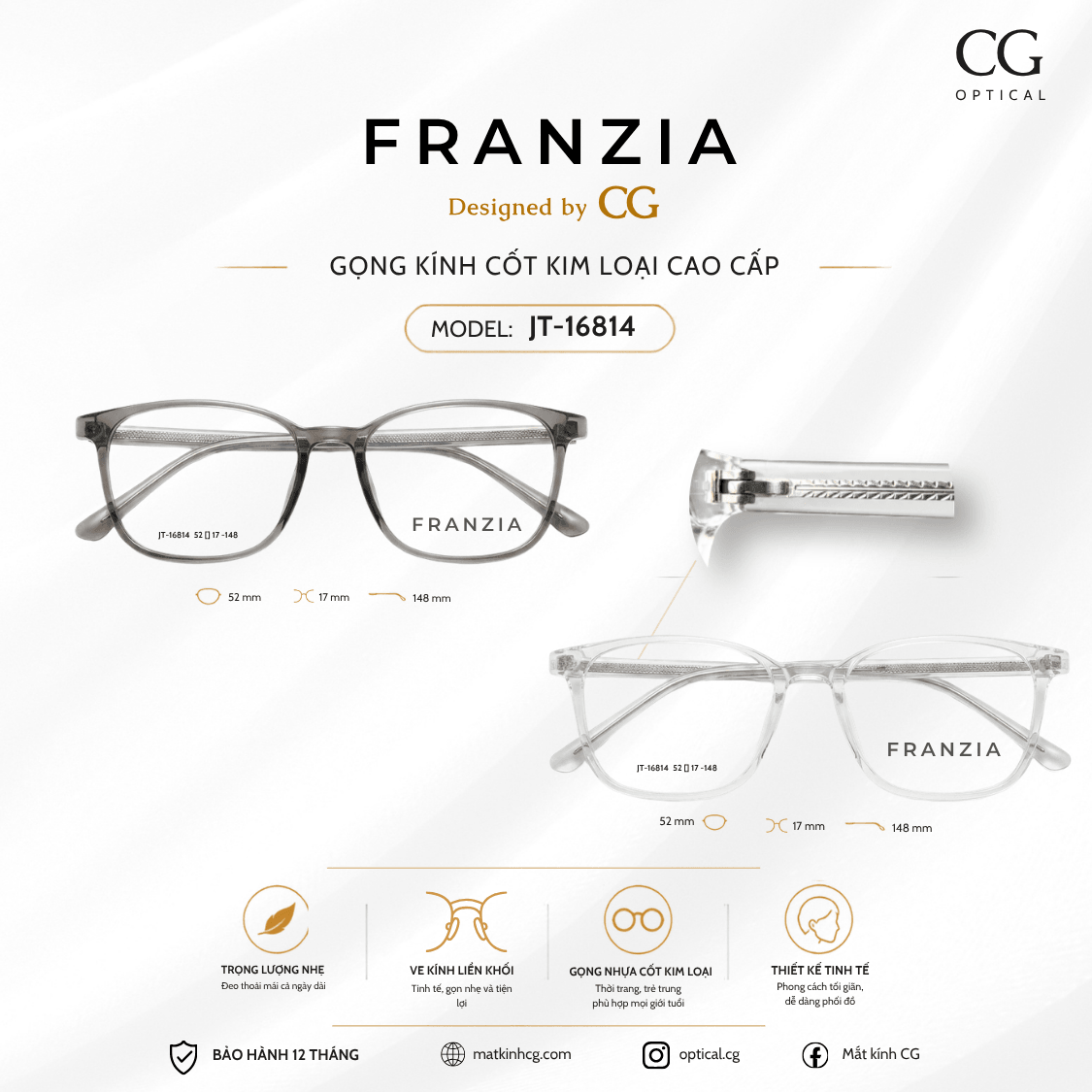 FRANZIA - Gọng Cốt Kim Loại Cao Cấp - Mã JT-16814 - 1