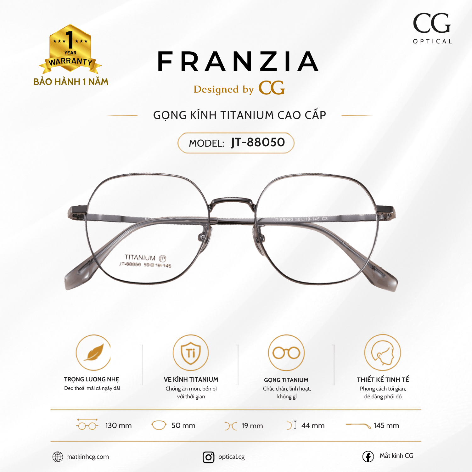 FRANZIA - Gọng kính Titanium - Unisex Thời Trang Mã JT_88050 - 1