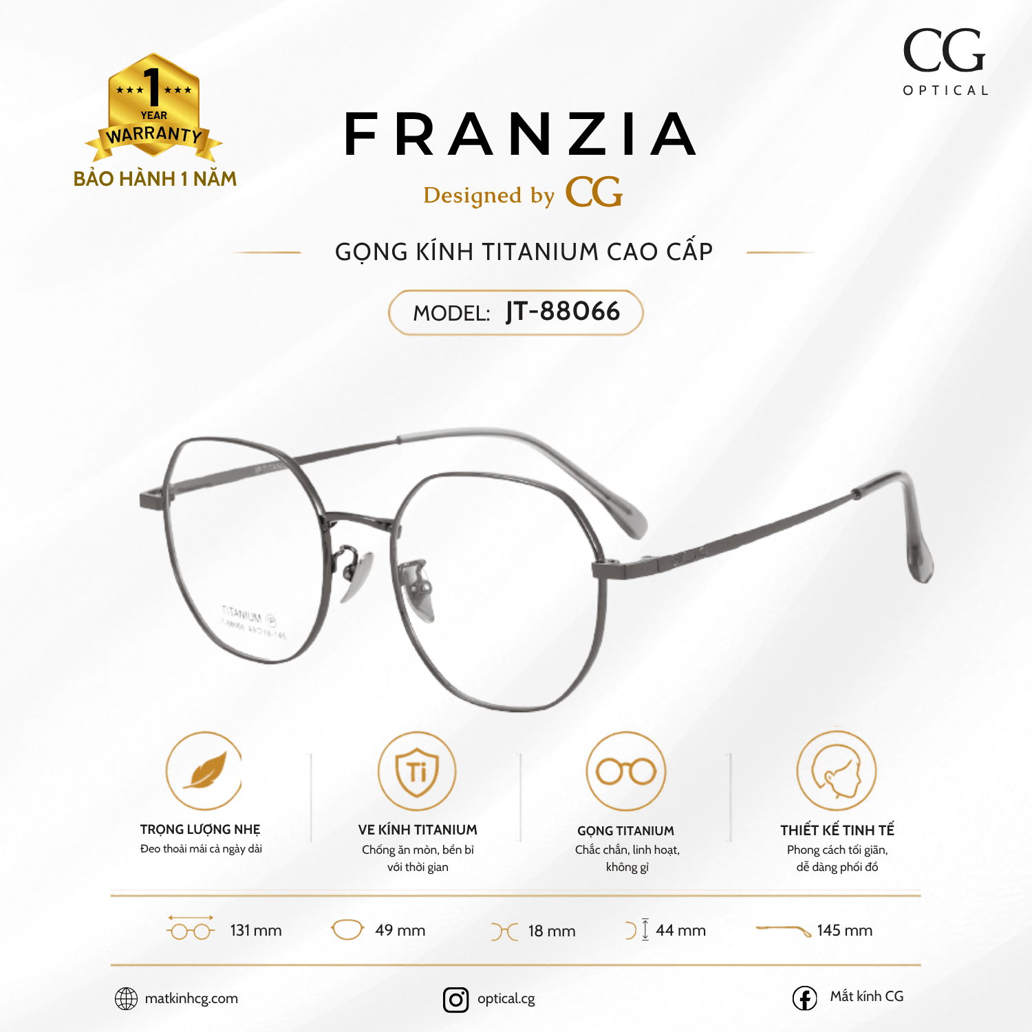 FRANZIA - Gọng kính Titanium - Unisex Thời Trang Mã JT_88066 - 4