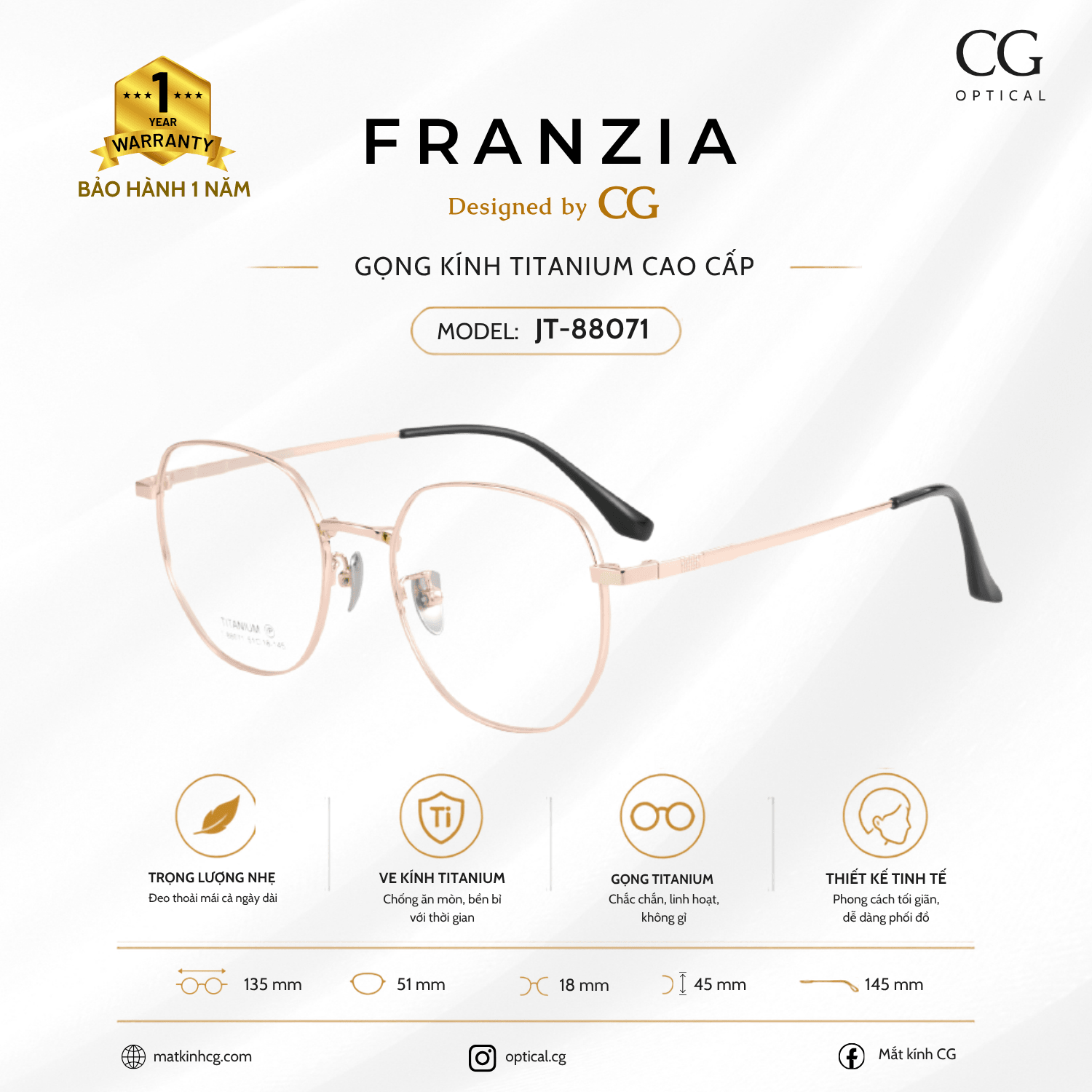 FRANZIA - Gọng kính Titanium - Unisex Thời Trang Mã JT_88071 - 5