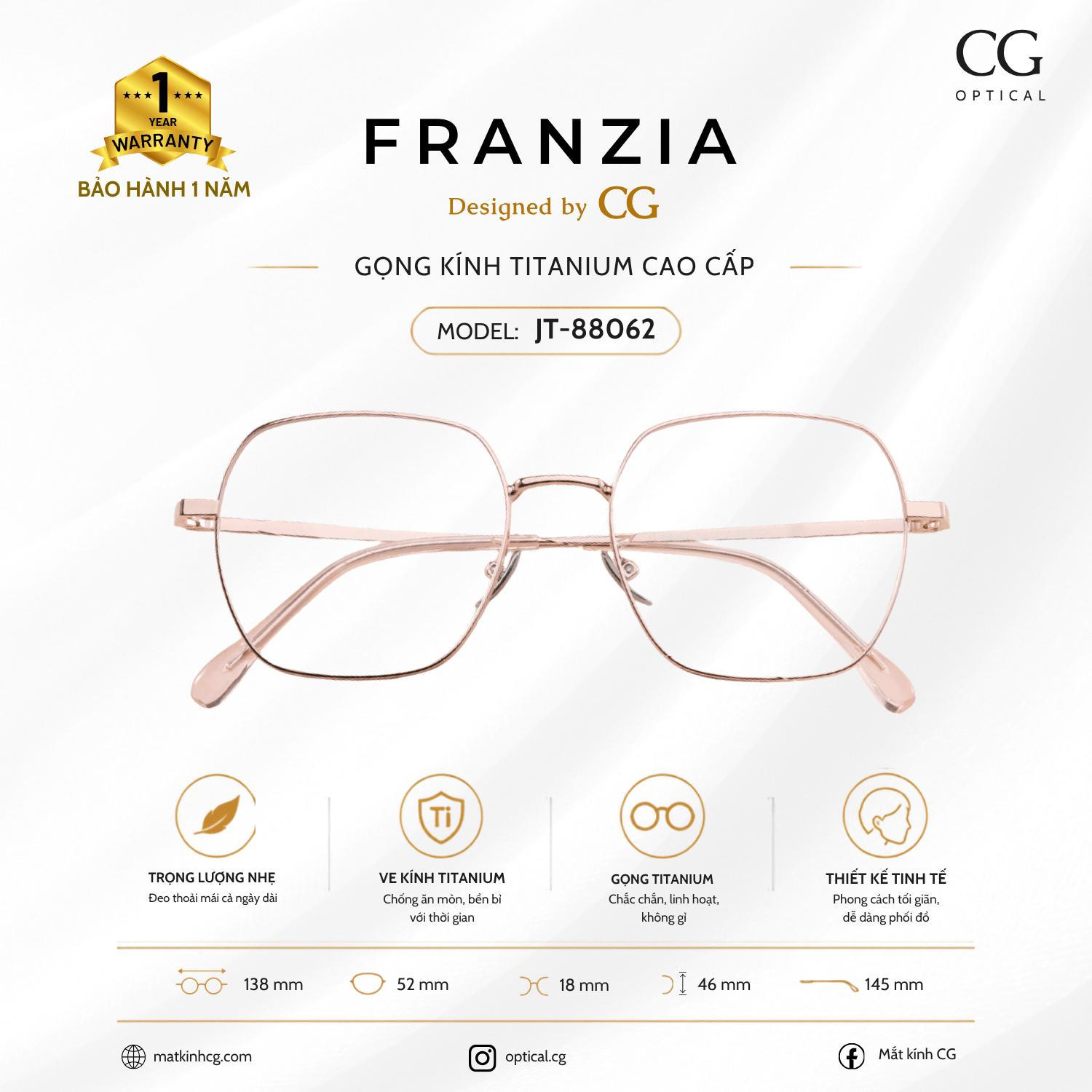 FRANZIA - Gọng kính Titanium - Thời Trang Mã JT_88062 - 1