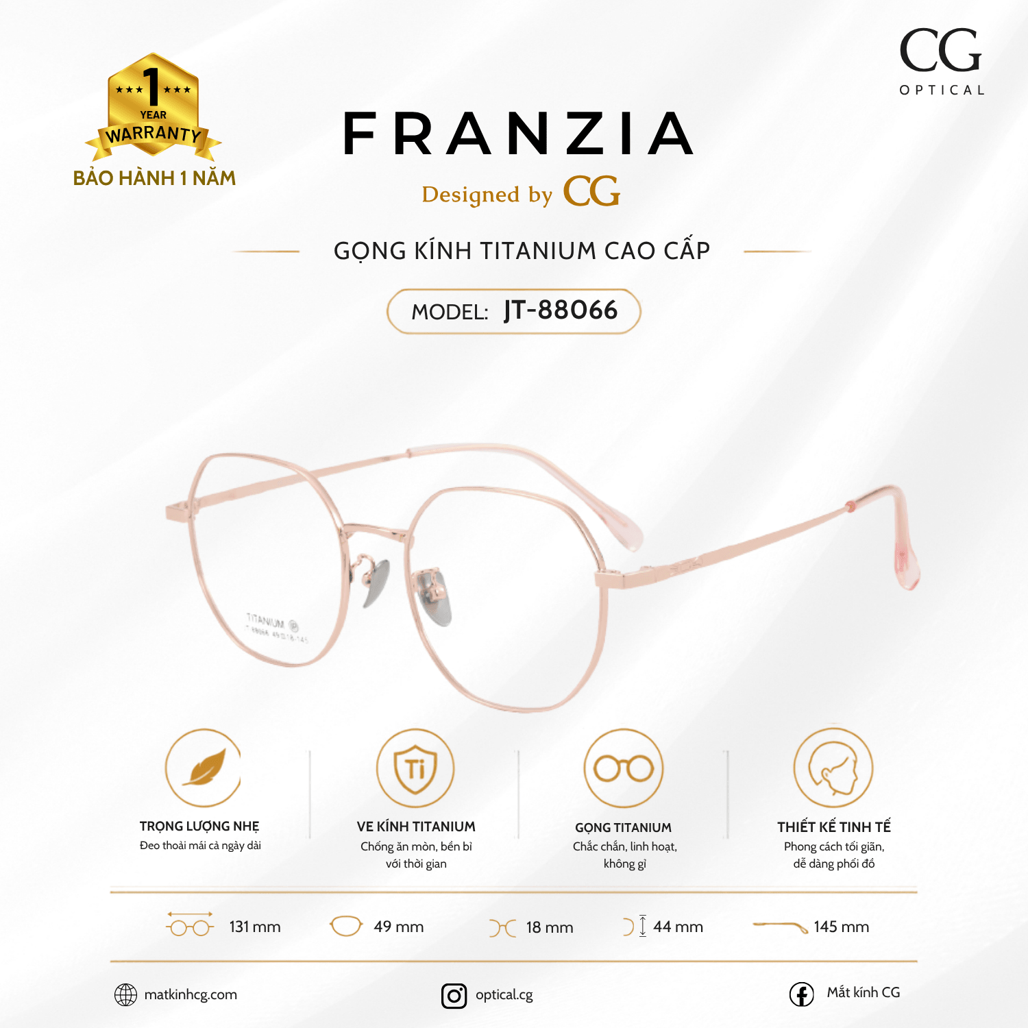 FRANZIA - Gọng kính Titanium - Unisex Thời Trang Mã JT_88066 - 5