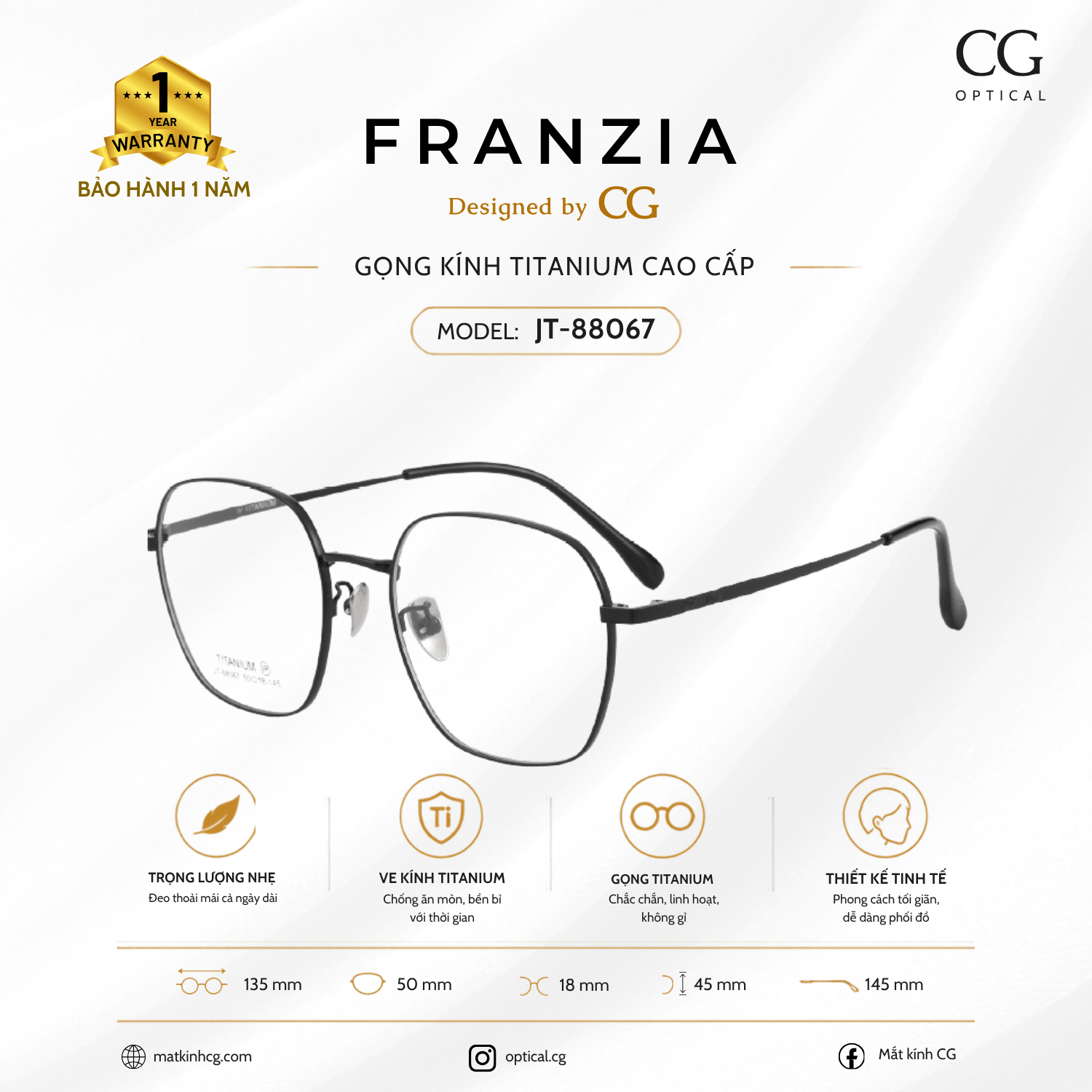 FRANZIA - Gọng kính Titanium - Unisex Thời Trang Mã JT_88067 - 2