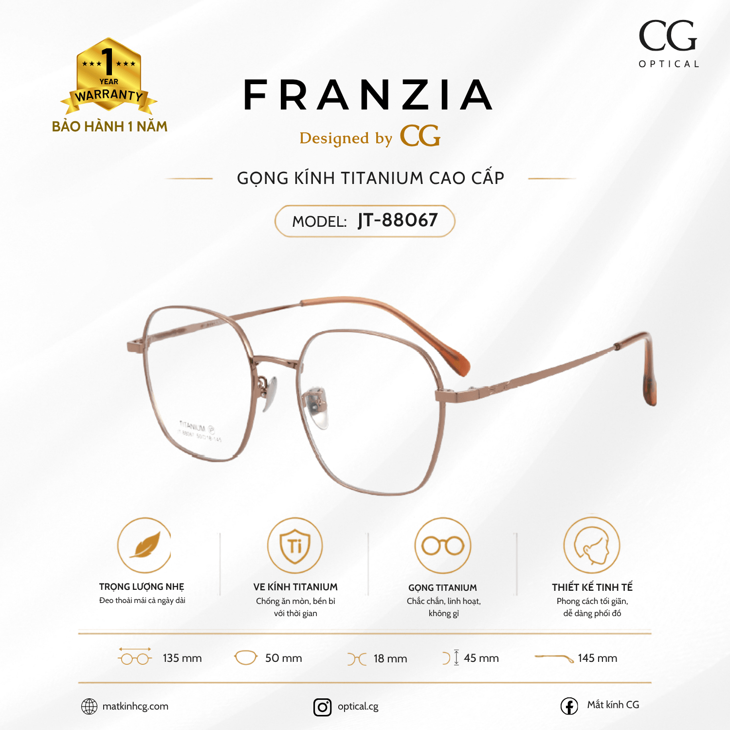 FRANZIA - Gọng kính Titanium - Unisex Thời Trang Mã JT_88067 - 6