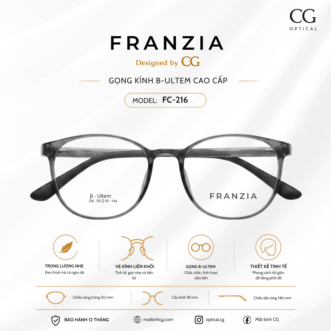 FRANZIA - Gọng kính B-Ultem Cao Cấp - Mã FC216 - 3