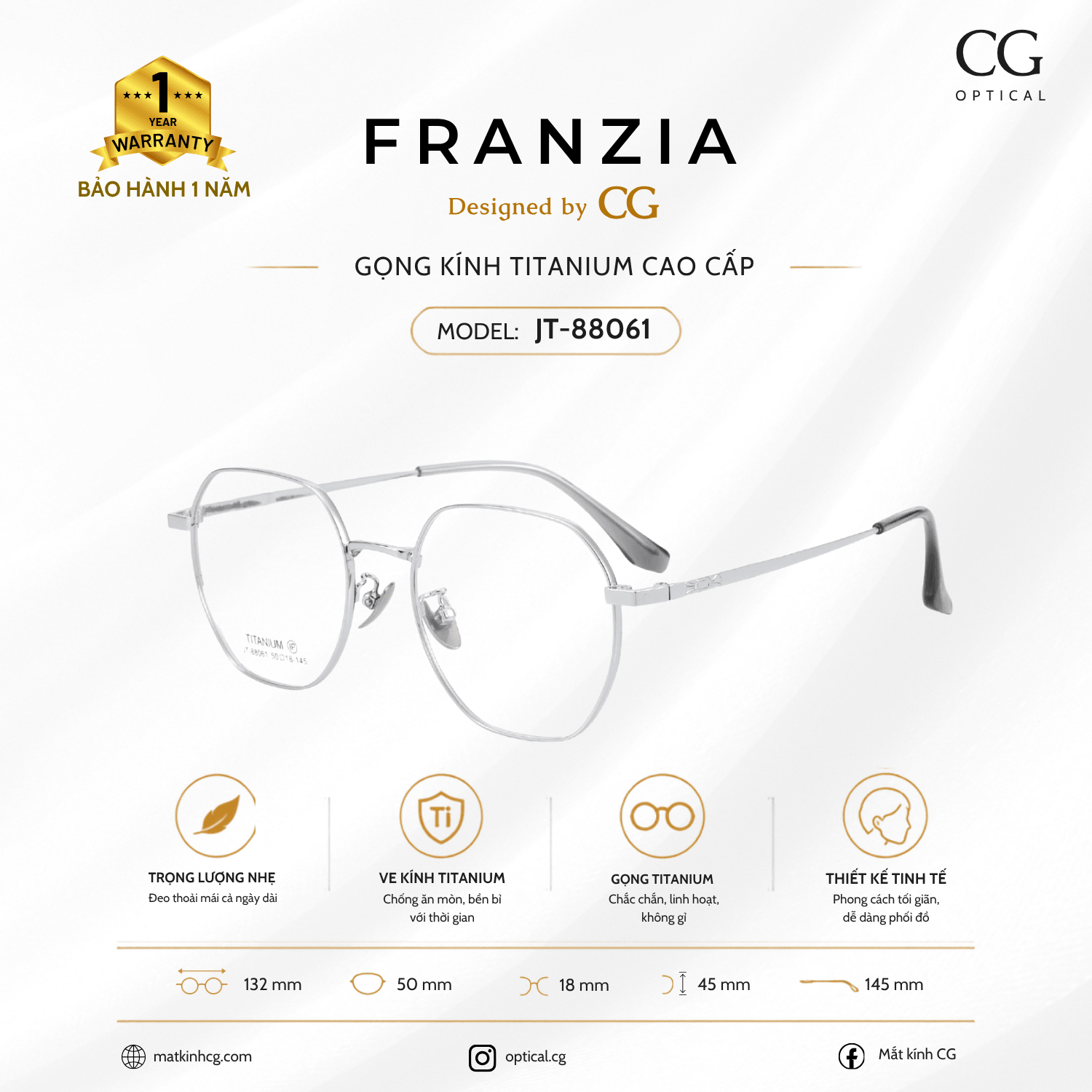 FRANZIA - Gọng kính Titanium - Thời Trang Mã JT_88061 - 5