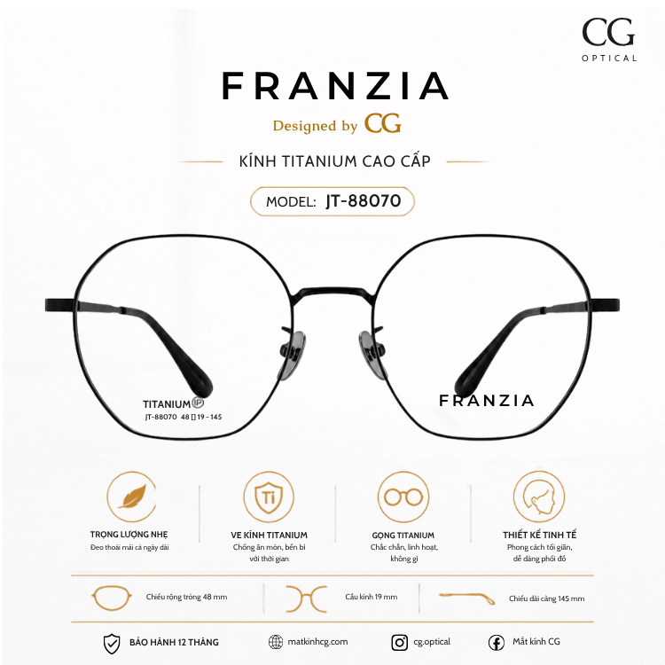 FRANZIA - Gọng kính Titanium - Nữ Thời Trang Mã JT_88070 - 1