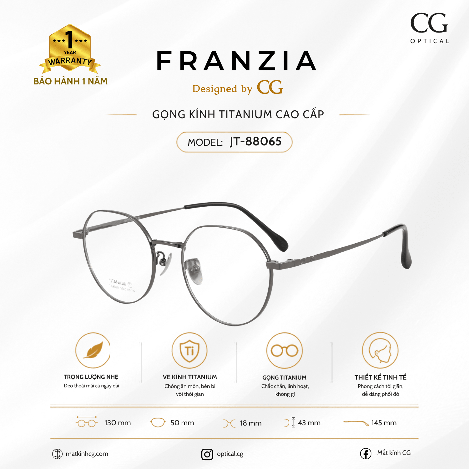 FRANZIA - Gọng kính Titanium - Unisex Thời Trang Mã JT_88065 - 3