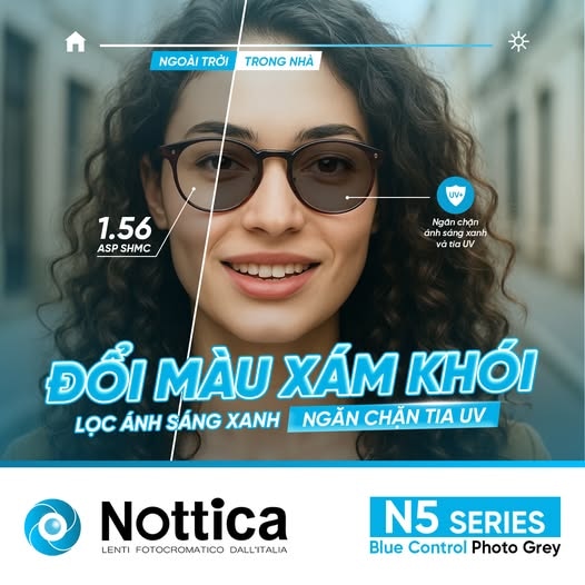 Tròng Kính Nottica 1.56 ASP Đổi Màu Khói - Chống Ánh Sáng Xanh N5 Series - 2