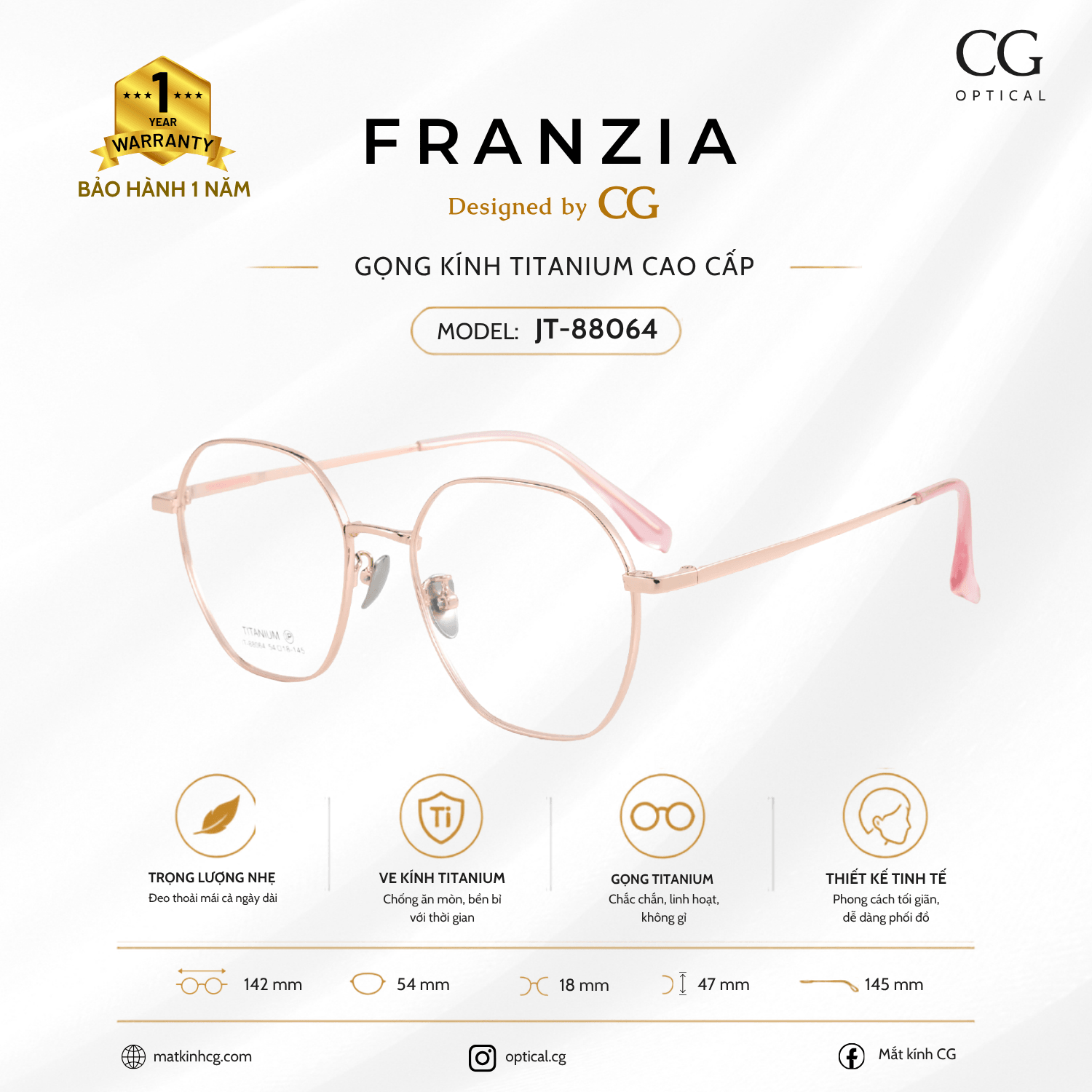 FRANZIA - Gọng kính Titanium - Unisex Thời Trang Mã JT_88064 - 6