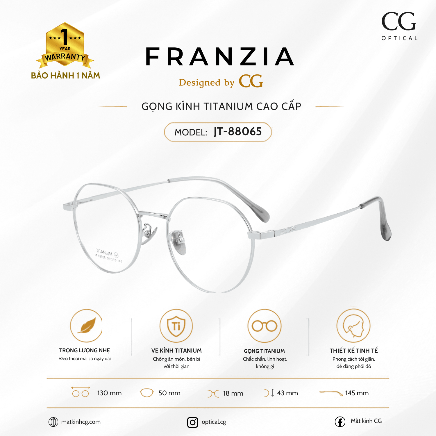 FRANZIA - Gọng kính Titanium - Unisex Thời Trang Mã JT_88065 - 4