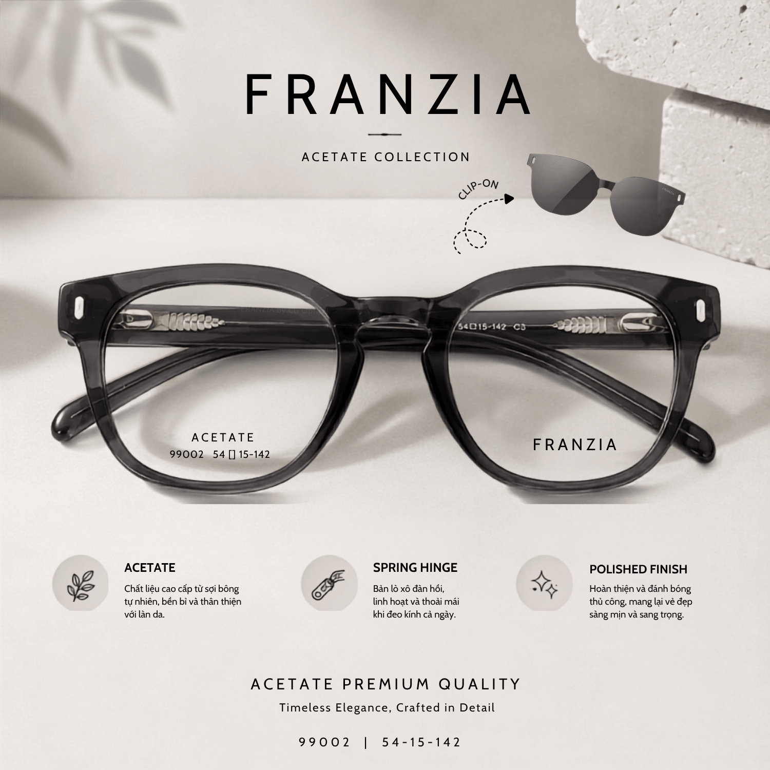 Kính Mát Clip-On FRANZIA Acetate Handmade Cao Cấp - Mã Gọng 99002 - 3