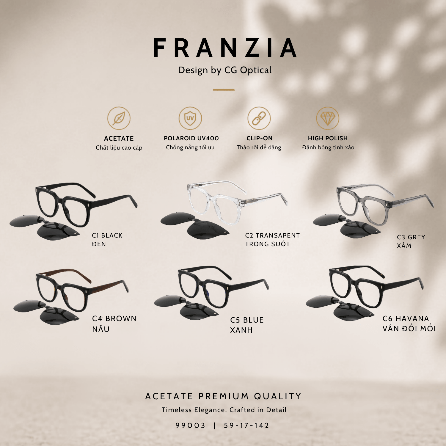 Kính Mát Clip-On FRANZIA Acetate Handmade Cao Cấp - Mã Gọng 99003 - 2