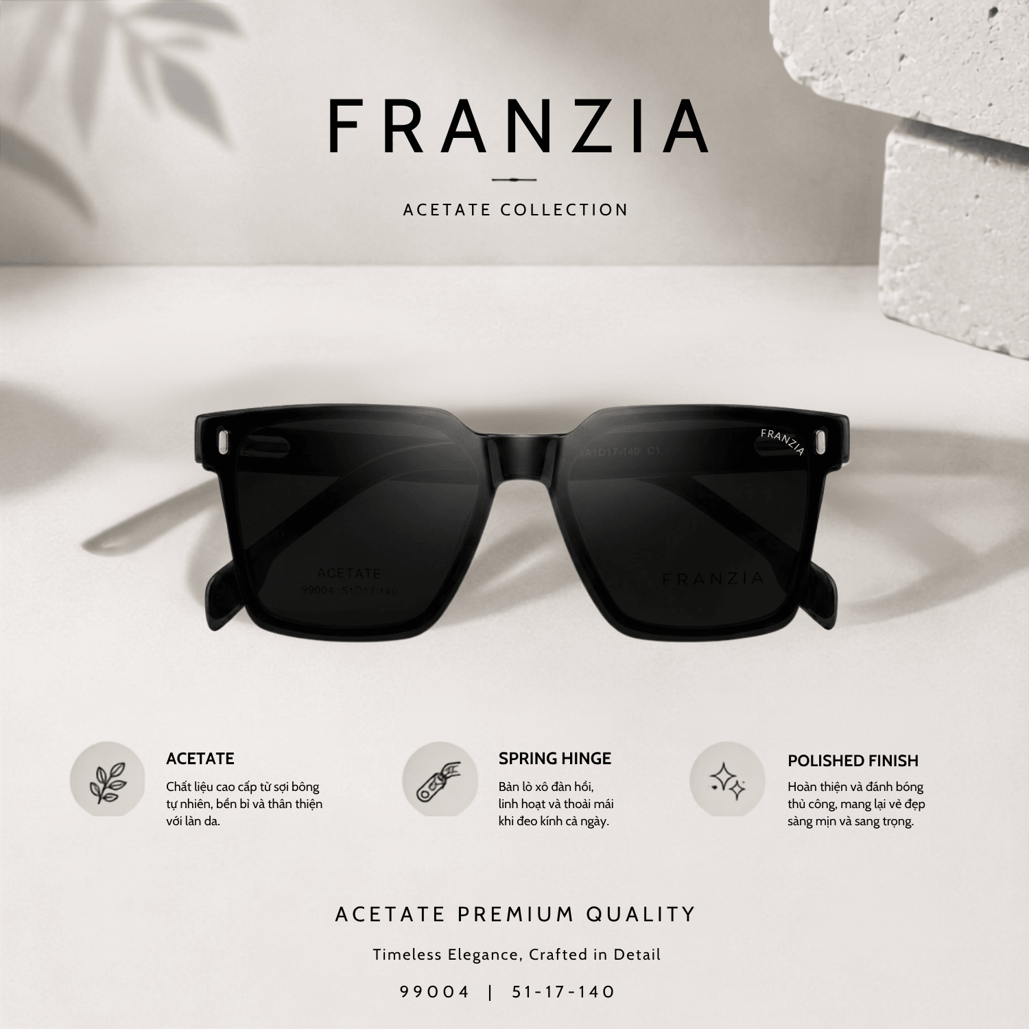 Kính Mát Clip-On FRANZIA Acetate Handmade Cao Cấp - Mã Gọng 99004 - 2