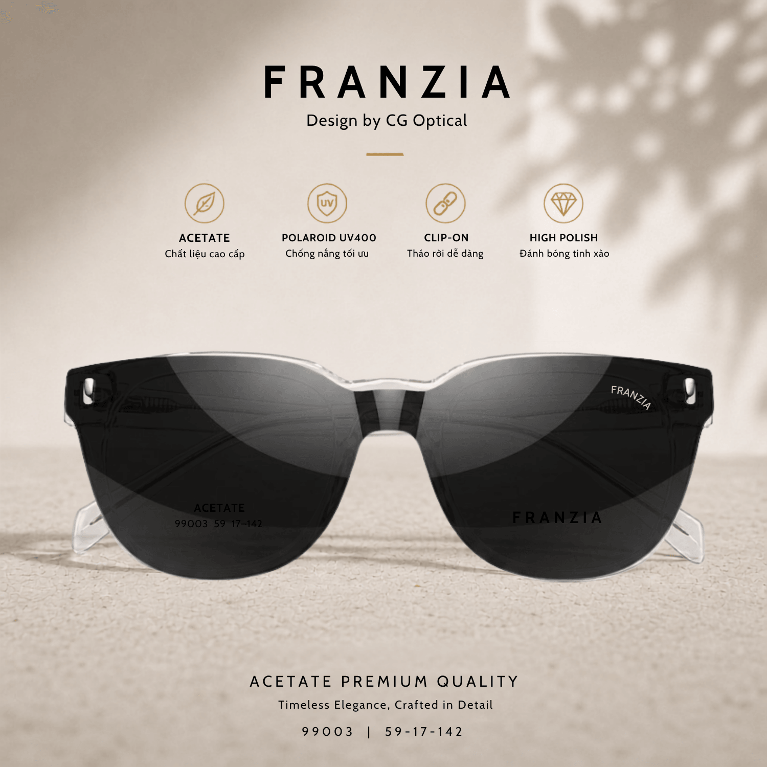 Kính Mát Clip-On FRANZIA Acetate Handmade Cao Cấp - Mã Gọng 99003 - 1