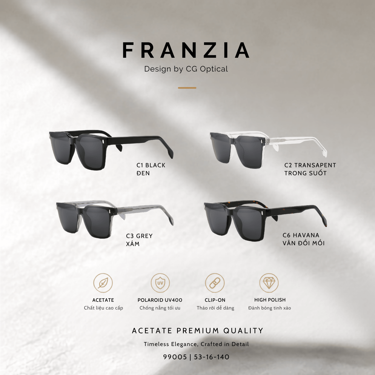 Kính Mát Clip-On FRANZIA Acetate Handmade Cao Cấp - Mã Gọng 99004 - 2