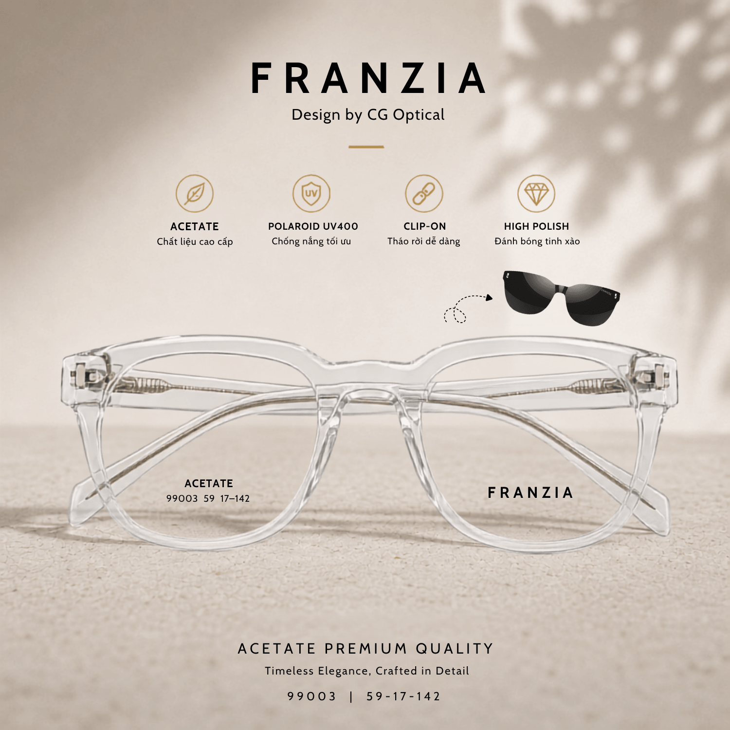 Kính Mát Clip-On FRANZIA Acetate Handmade Cao Cấp - Mã Gọng 99003 - 3