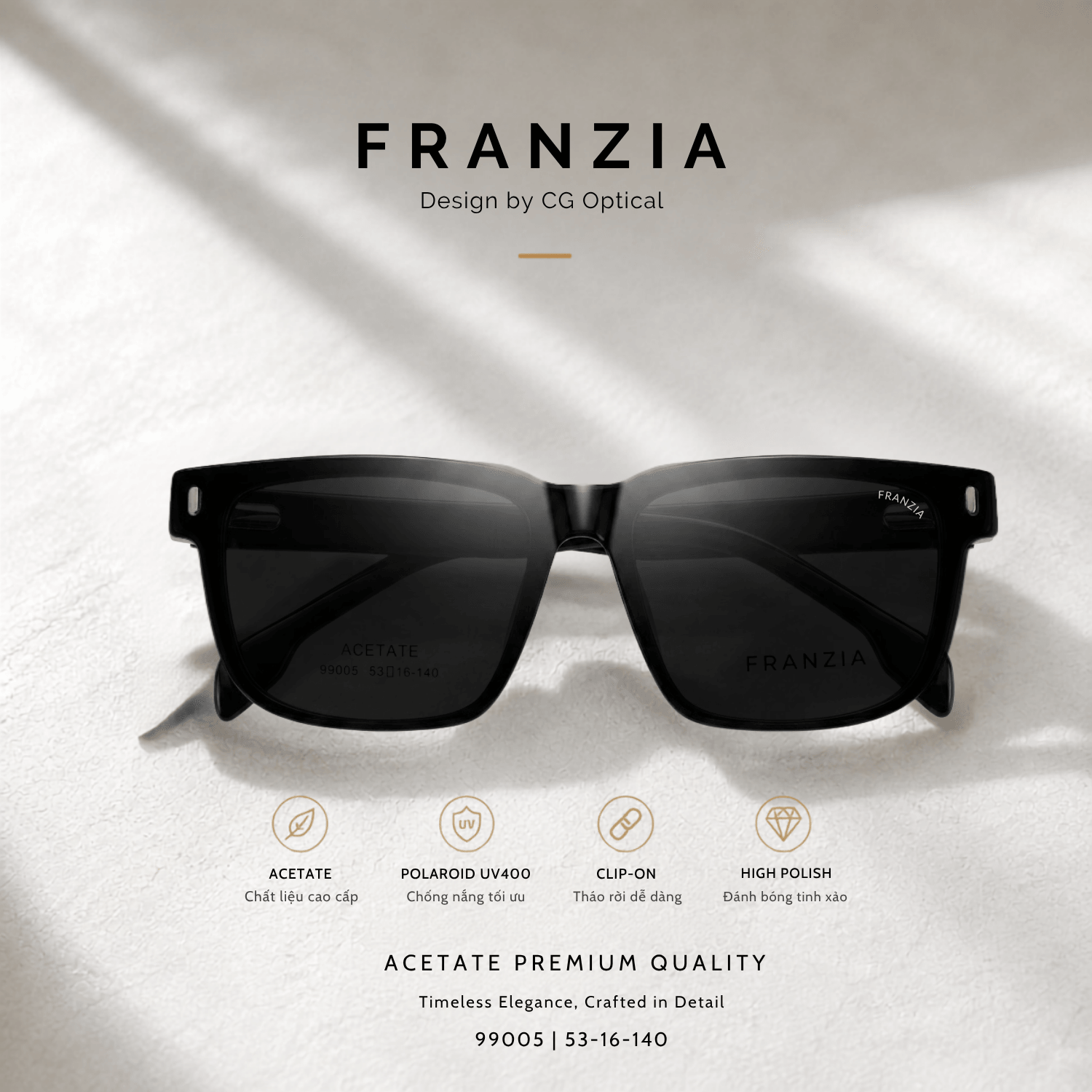 Kính Mát Clip-On FRANZIA Acetate Handmade Cao Cấp - Mã Gọng 99004 - 1