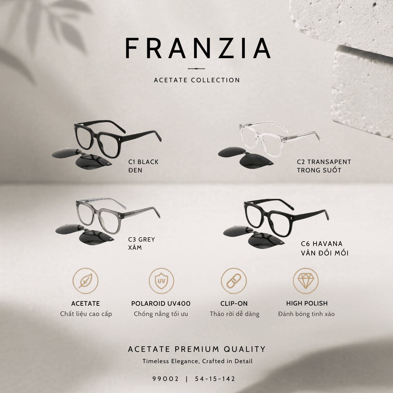 Kính Mát Clip-On FRANZIA Acetate Handmade Cao Cấp - Mã Gọng 99002 - 2