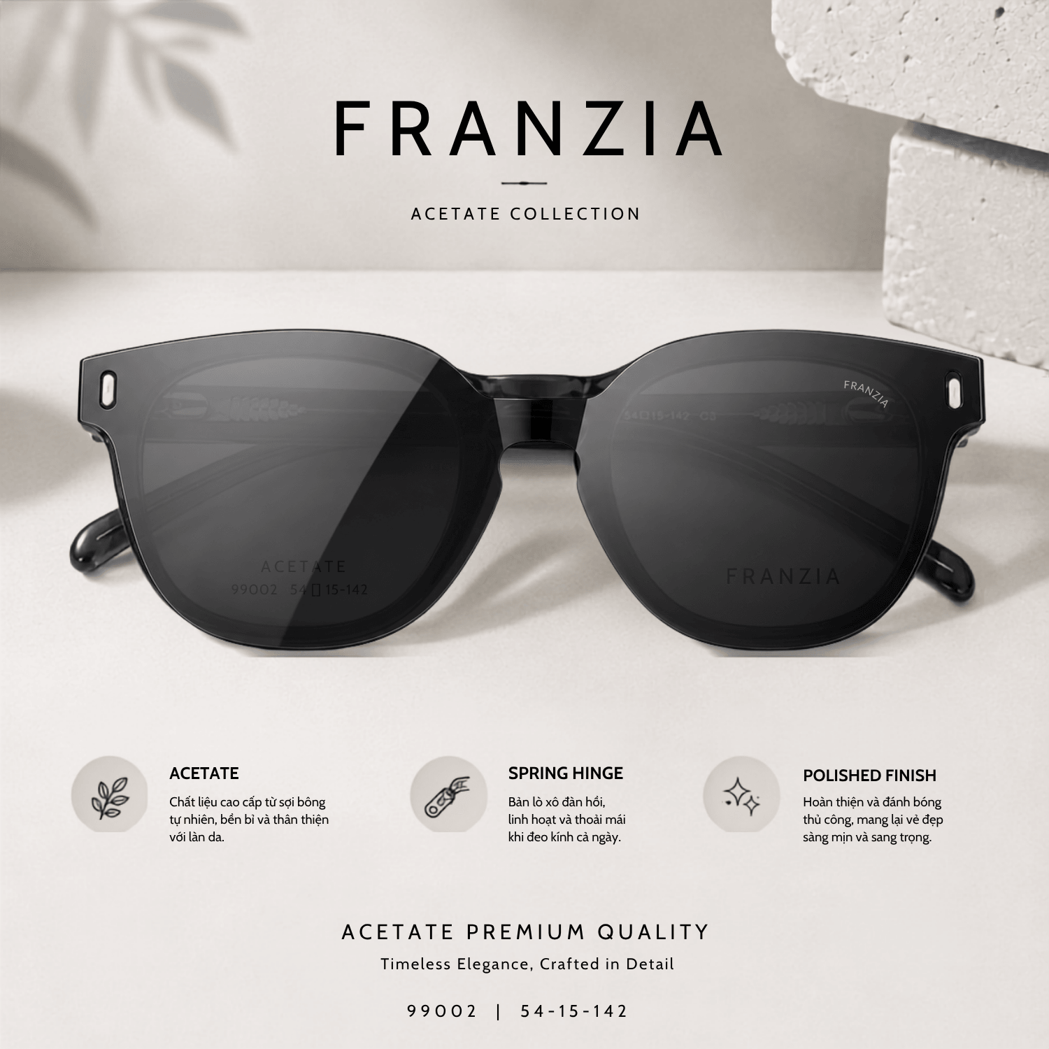 Kính Mát Clip-On FRANZIA Acetate Handmade Cao Cấp - Mã Gọng 99002 - 1