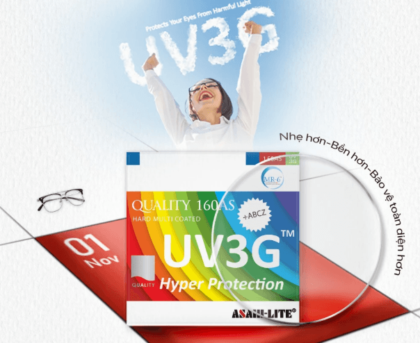 Tròng Kính Chống Ánh Sáng Xanh Asahi-Lite 1.60 UV3G Hyper Protection - 1