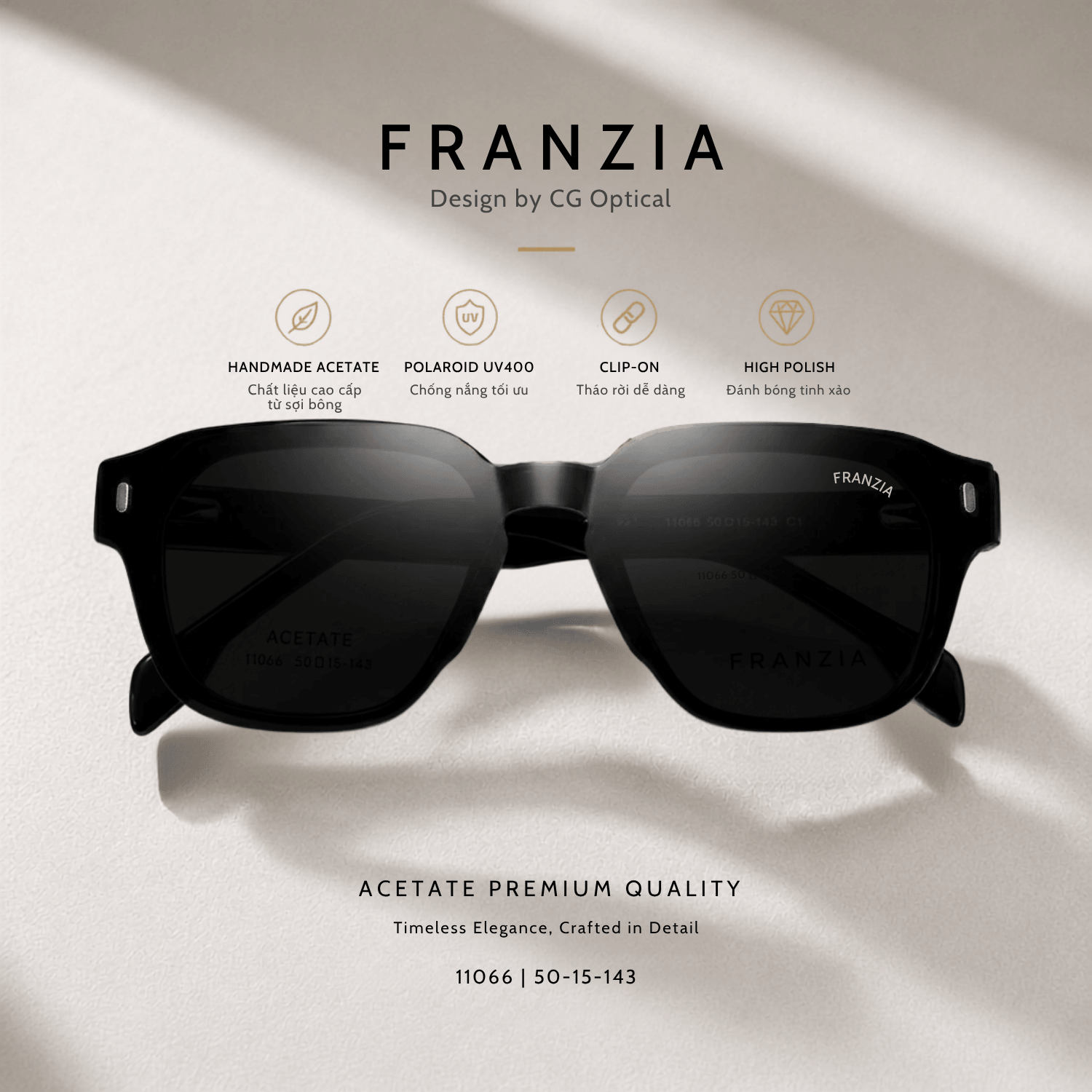 Kính Mát Clip-On FRANZIA Acetate Handmade Cao Cấp - Mã Gọng 11066 - 1