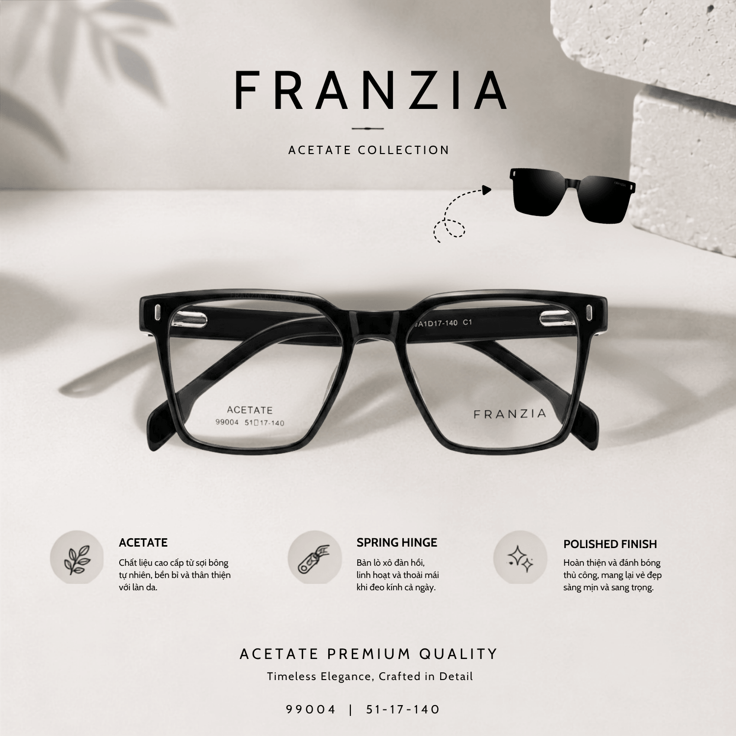 Kính Mát Clip-On FRANZIA Acetate Handmade Cao Cấp - Mã Gọng 99004 - 1